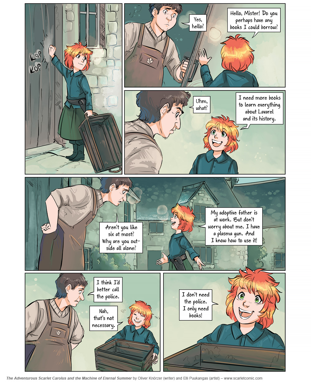 The Adventurous Scarlet Carolus – A Sky Full of Stars 014 (2024-08-15). Oliver Knörzer (writer) & Elli Puukangas (artist), CC BY-NC-ND 4.0. https://www.sandraandwoo.com/scarlet/comic/a-sky-full-of-stars-014/