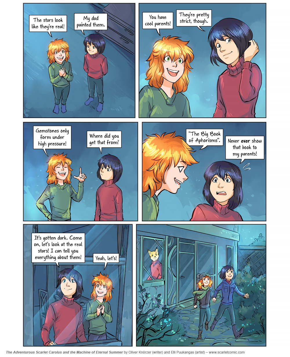 The Adventurous Scarlet Carolus – A Sky Full of Stars 033 (2024-10-21). Oliver Knörzer (writer) & Elli Puukangas (artist), CC BY-NC-ND 4.0. https://www.sandraandwoo.com/scarlet/comic/a-sky-full-of-stars-033/