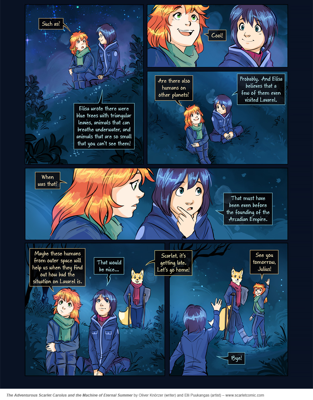 The Adventurous Scarlet Carolus – A Sky Full of Stars 035 (2024-10-29). Oliver Knörzer (writer) & Elli Puukangas (artist), CC BY-NC-ND 4.0. https://www.sandraandwoo.com/scarlet/comic/a-sky-full-of-stars-035/
