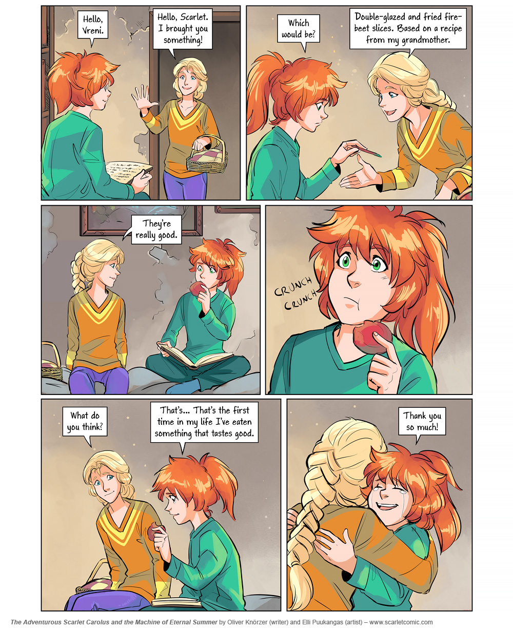 The Adventurous Scarlet Carolus – Machine Girl 010 (2025-08-14). Oliver Knörzer (writer) & Elli Puukangas (artist), CC BY-NC-ND 4.0. https://www.sandraandwoo.com/scarlet/comic/machine-girl-010/