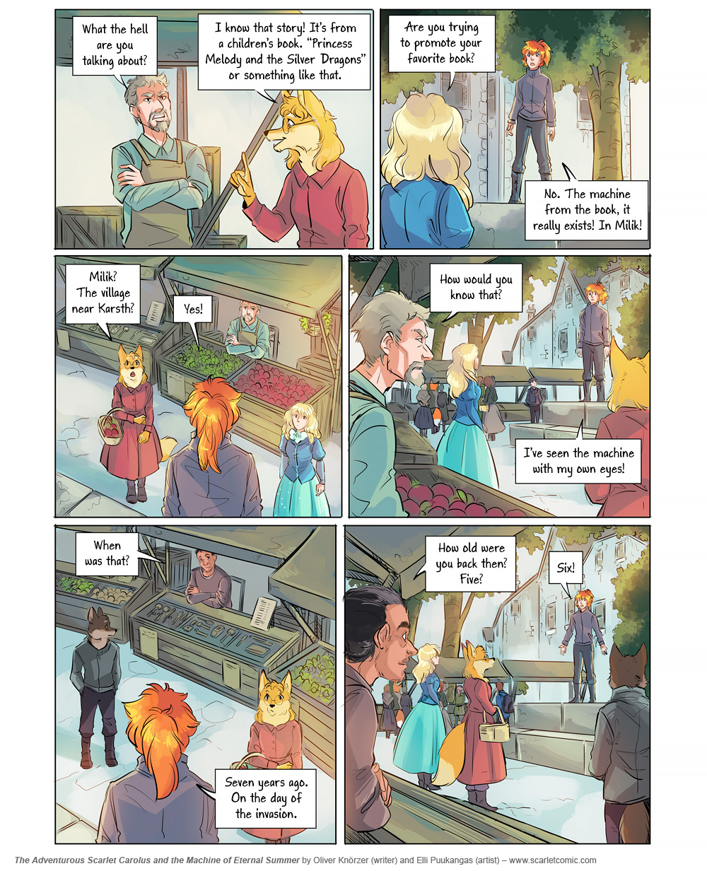 The Adventurous Scarlet Carolus – Machine Girl 012 (2025-08-22). Oliver Knörzer (writer) & Elli Puukangas (artist), CC BY-NC-ND 4.0. https://www.sandraandwoo.com/scarlet/comic/machine-girl-012/