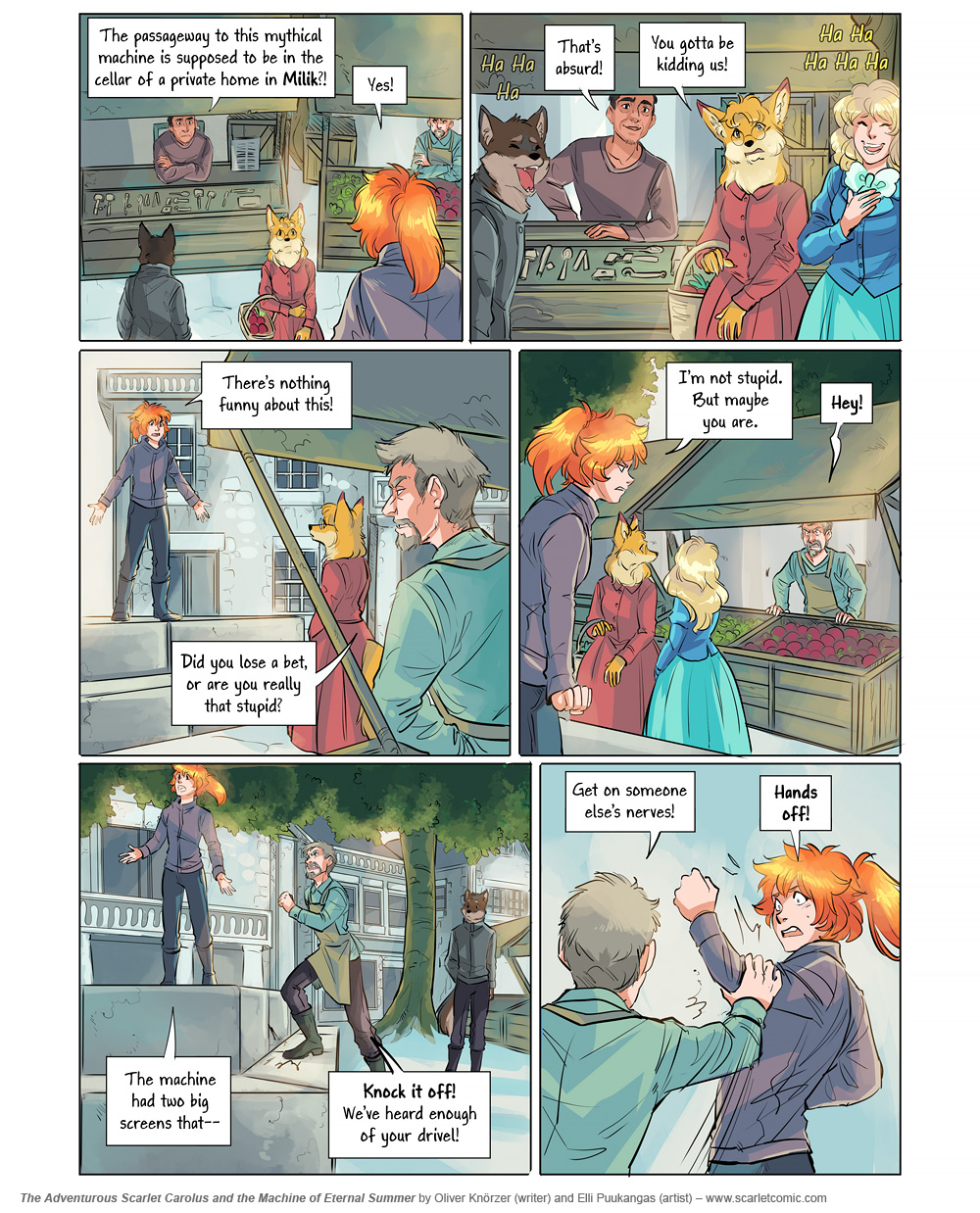 The Adventurous Scarlet Carolus – Machine Girl 013 (2025-08-25). Oliver Knörzer (writer) & Elli Puukangas (artist), CC BY-NC-ND 4.0. https://www.sandraandwoo.com/scarlet/comic/machine-girl-013/