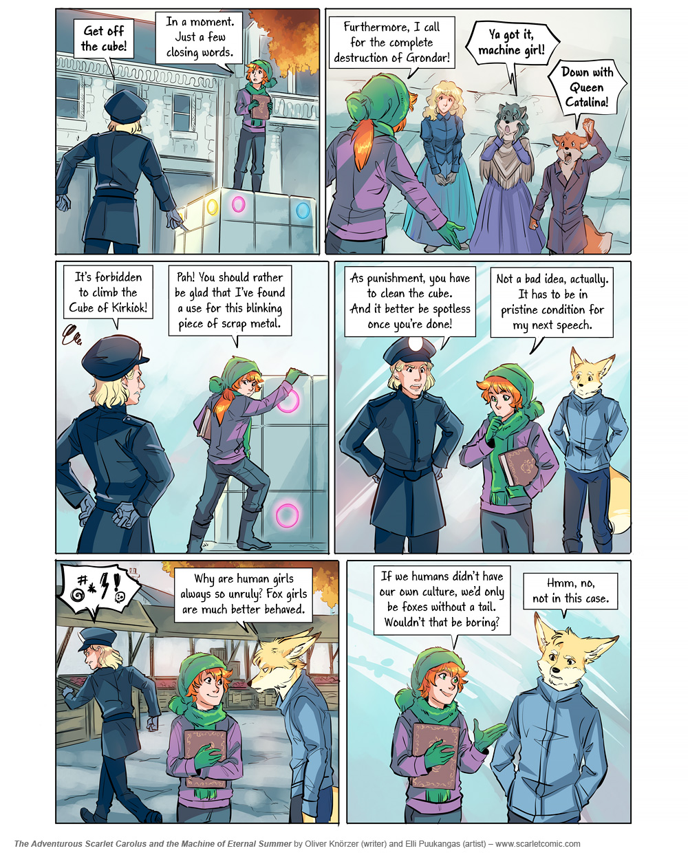 The Adventurous Scarlet Carolus – Machine Girl 023 (2025-10-13). Oliver Knörzer (writer) & Elli Puukangas (artist), CC BY-NC-ND 4.0. https://www.sandraandwoo.com/scarlet/comic/machine-girl-023/