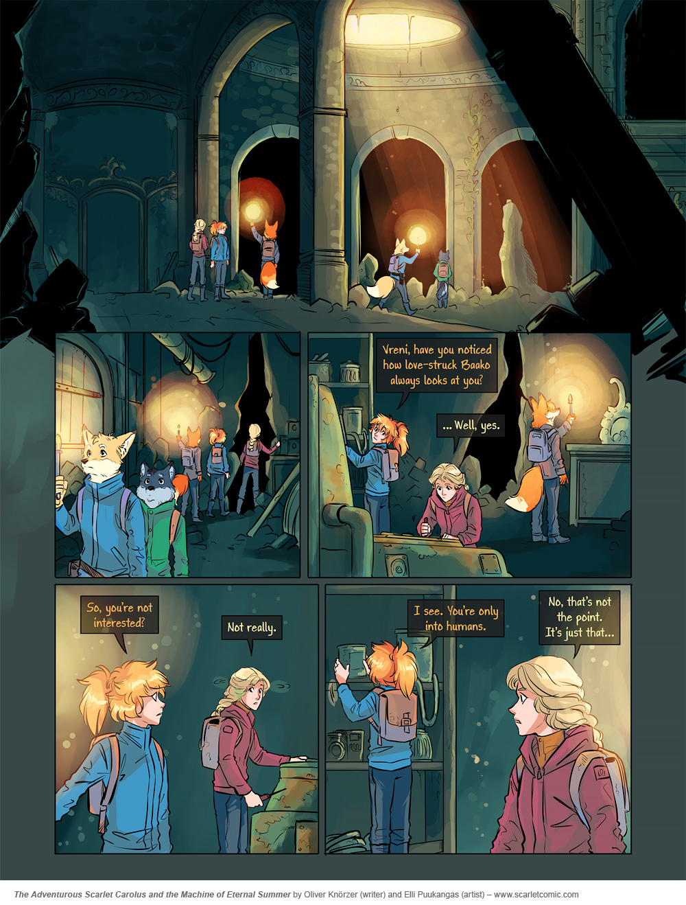 The Adventurous Scarlet Carolus – Machine Girl 032 (2025-11-21). Oliver Knörzer (writer) & Elli Puukangas (artist), CC BY-NC-ND 4.0. https://www.sandraandwoo.com/scarlet/comic/machine-girl-032/
