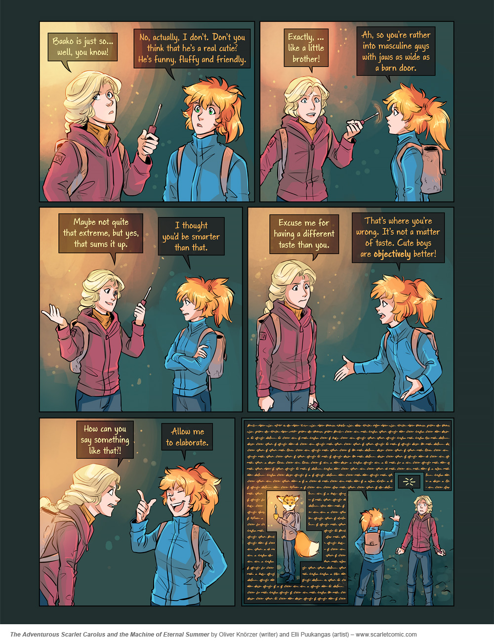 The Adventurous Scarlet Carolus – Machine Girl 033 (2025-11-24). Oliver Knörzer (writer) & Elli Puukangas (artist), CC BY-NC-ND 4.0. https://www.sandraandwoo.com/scarlet/comic/machine-girl-033/