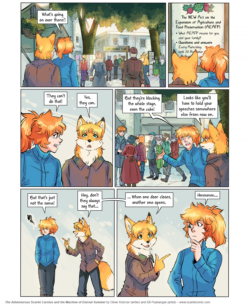 The Adventurous Scarlet Carolus – Machine Girl 035 (2025-12-02). Oliver Knörzer (writer) & Elli Puukangas (artist), CC BY-NC-ND 4.0. https://www.sandraandwoo.com/scarlet/comic/machine-girl-035/