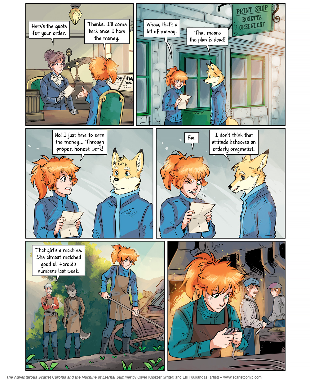 The Adventurous Scarlet Carolus – Machine Girl 036 (2025-12-05). Oliver Knörzer (writer) & Elli Puukangas (artist), CC BY-NC-ND 4.0. https://www.sandraandwoo.com/scarlet/comic/machine-girl-036/