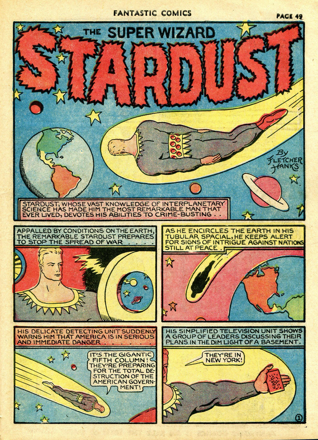 Stardust the Super Wizard, page 15. Stardust the Super Wizard by Fletcher Hanks. Public domain in the United States. https://digitalcomicmuseum.com/