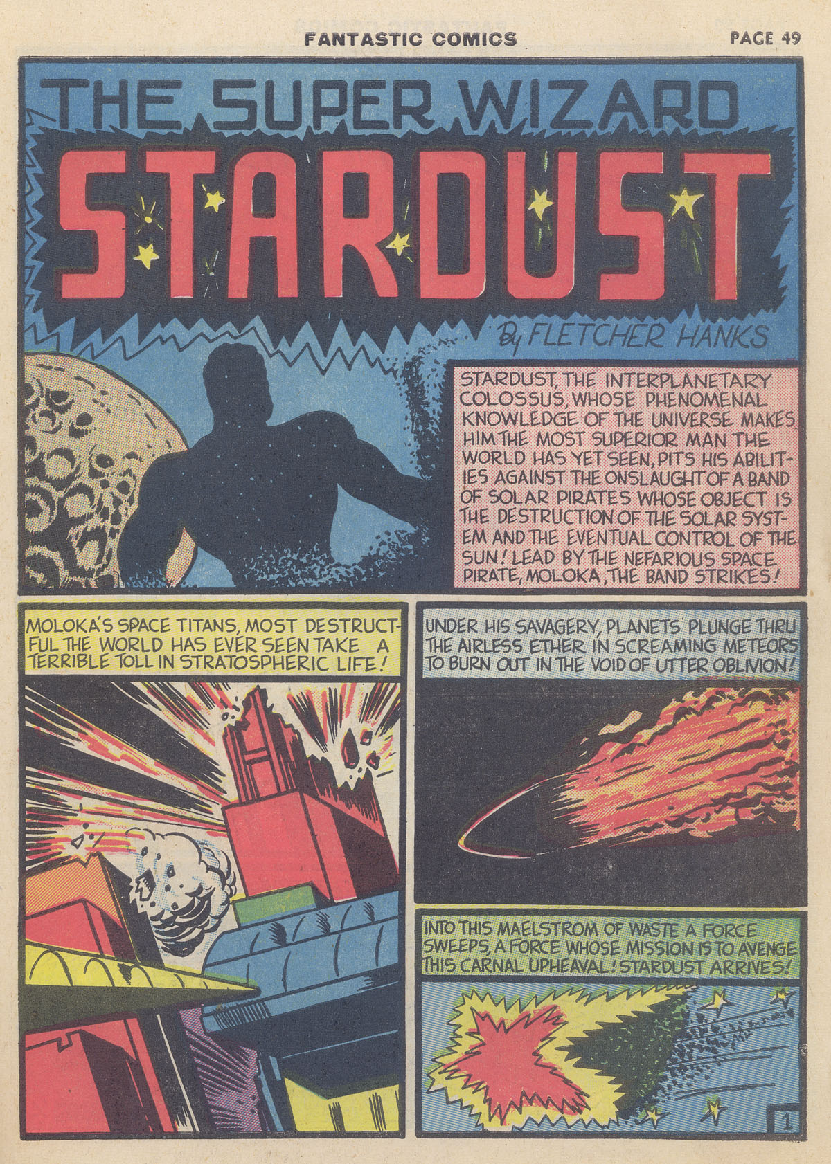 Stardust the Super Wizard, page 7. Stardust the Super Wizard by Fletcher Hanks. Public domain in the United States. https://digitalcomicmuseum.com/