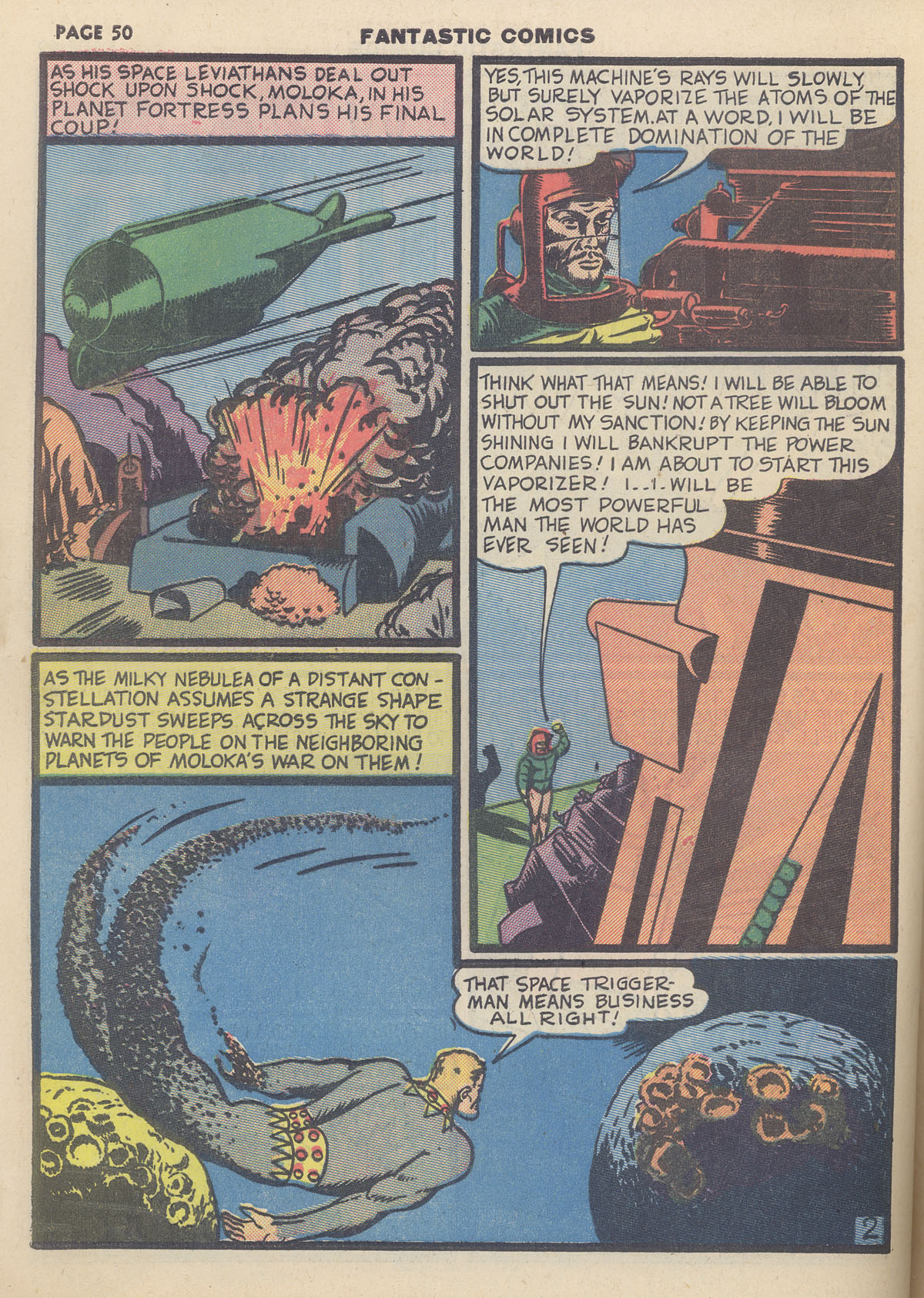 Stardust the Super Wizard, page 8. Stardust the Super Wizard by Fletcher Hanks. Public domain in the United States. https://digitalcomicmuseum.com/
