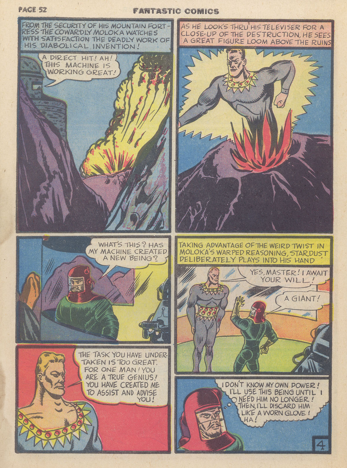 Stardust the Super Wizard, page 10. Stardust the Super Wizard by Fletcher Hanks. Public domain in the United States. https://digitalcomicmuseum.com/