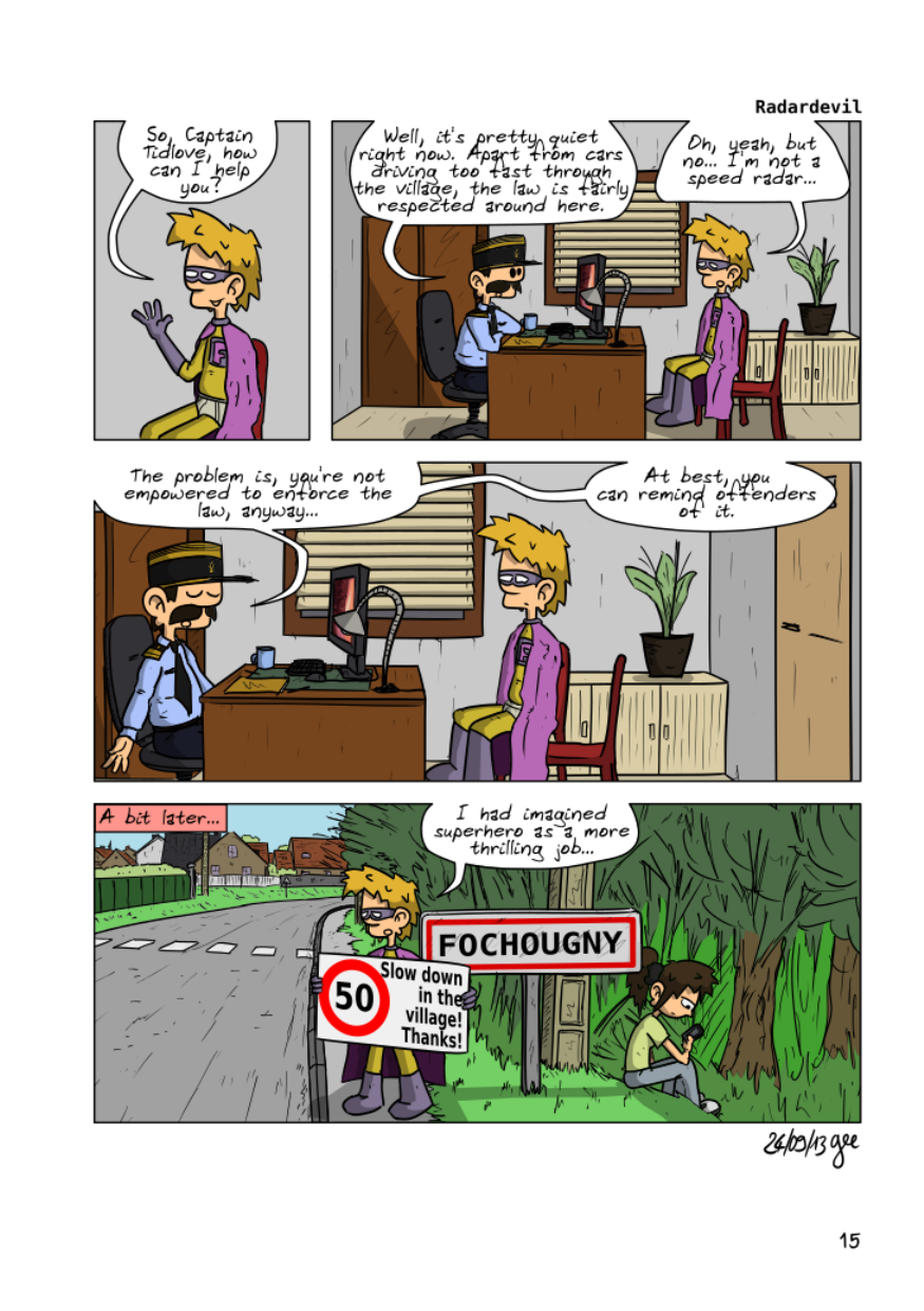 The Unnecessary Adventures of Superfluous, page 14. The Unnecessary Adventures of Superfluous by Gee, CC BY-SA 2.0 France. https://editions.ptilouk.net/superfluous/