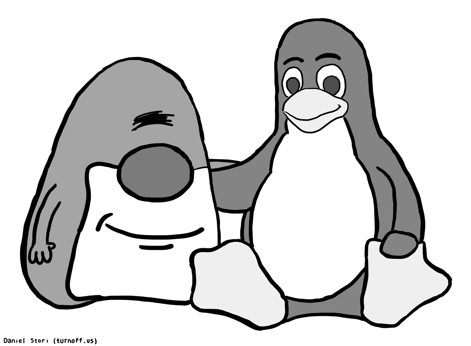 turnoff.us – doing a great job together (2016-02-12). Daniel Stori, CC BY-NC-SA 4.0. https://turnoff.us/geek/duke-tux/