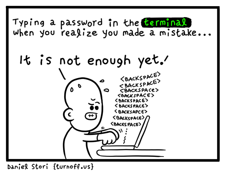 turnoff.us – terminal password typing (2018-02-04), part 1. Daniel Stori, CC BY-NC-SA 4.0. https://turnoff.us/geek/terminal-password-typing/