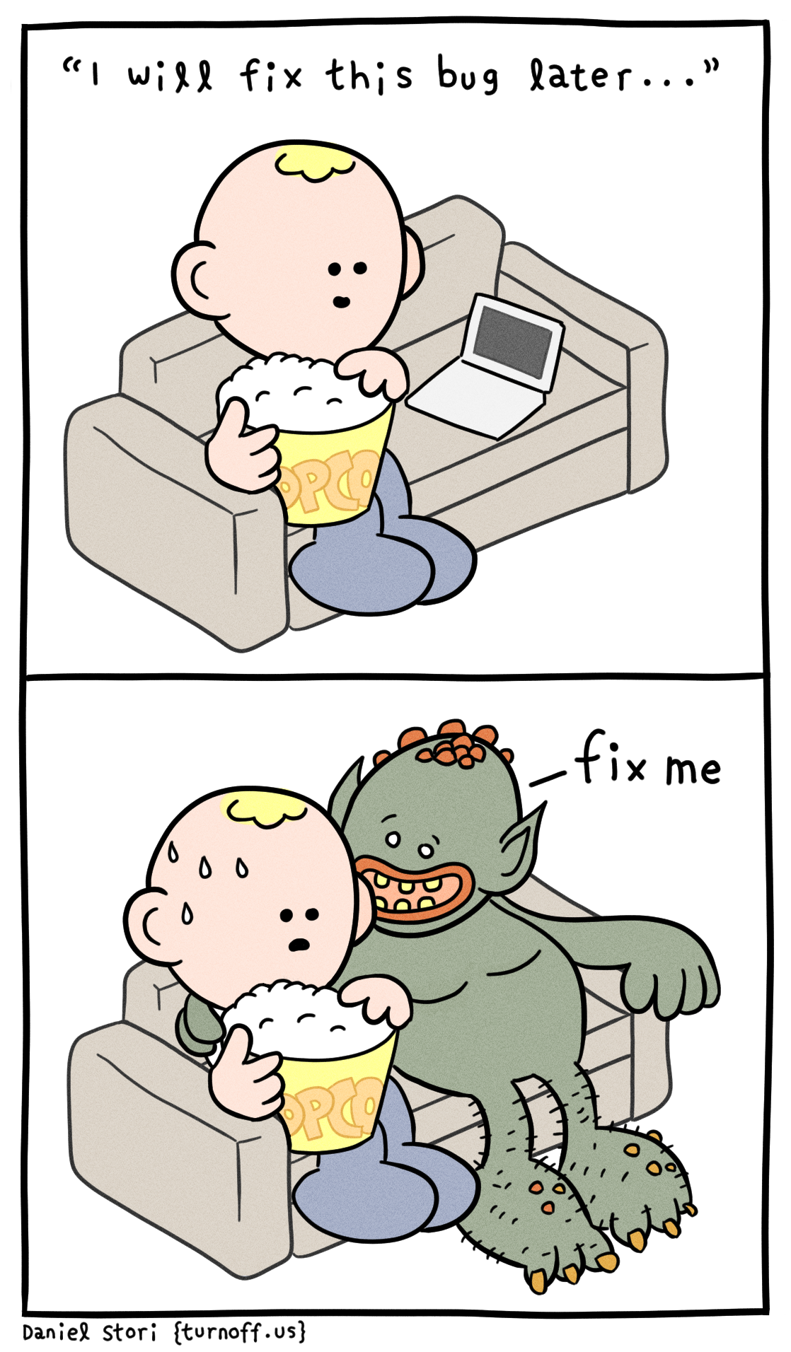 turnoff.us – the depressed developer 32 (2018-09-20). Daniel Stori, CC BY-NC-SA 4.0. https://turnoff.us/geek/the-depressed-developer-32/