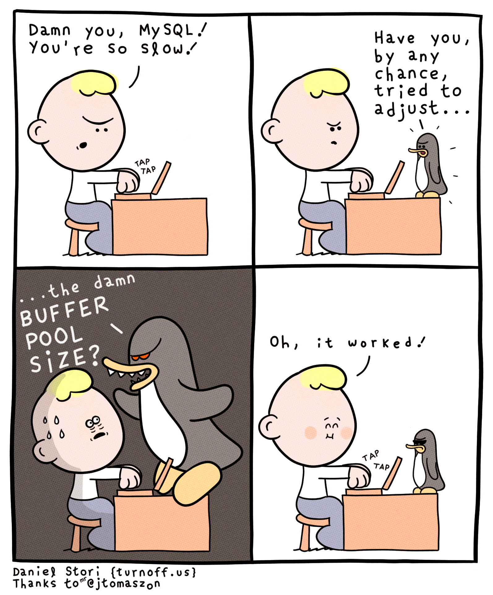 turnoff.us – the depressed developer 40 (2018-10-12). Daniel Stori, CC BY-NC-SA 4.0. https://turnoff.us/geek/the-depressed-developer-40/