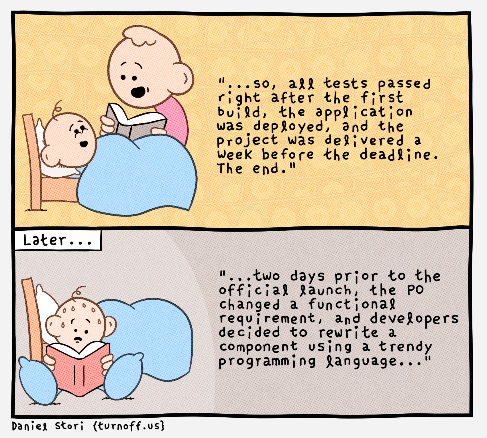 turnoff.us – the depressed developer 43 (2019-02-03). Daniel Stori, CC BY-NC-SA 4.0. https://turnoff.us/geek/the-depressed-developer-43/