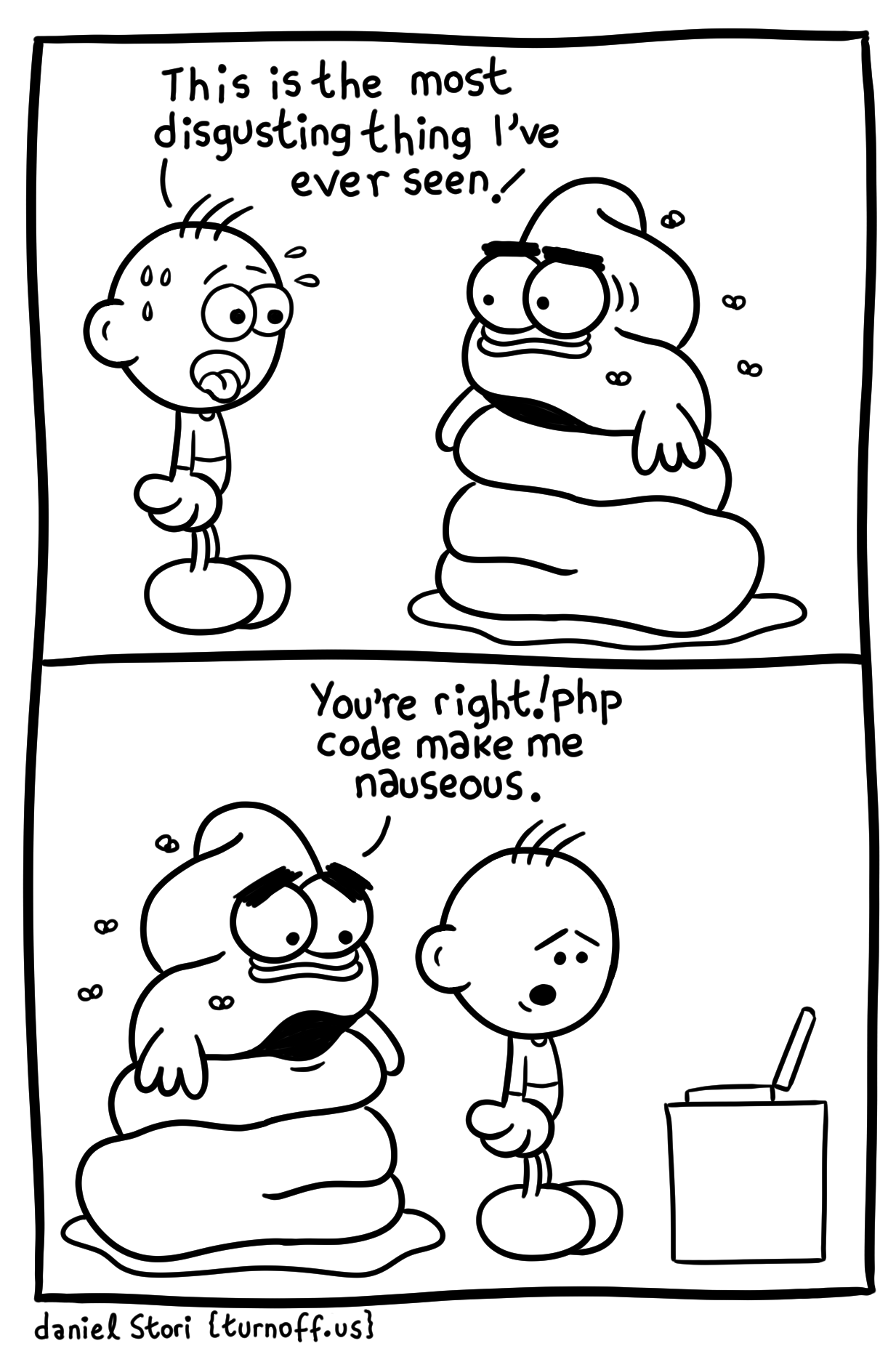 turnoff.us – the depressed developer 47 (2019-04-27). Daniel Stori, CC BY-NC-SA 4.0. https://turnoff.us/geek/the-depressed-developer-47/