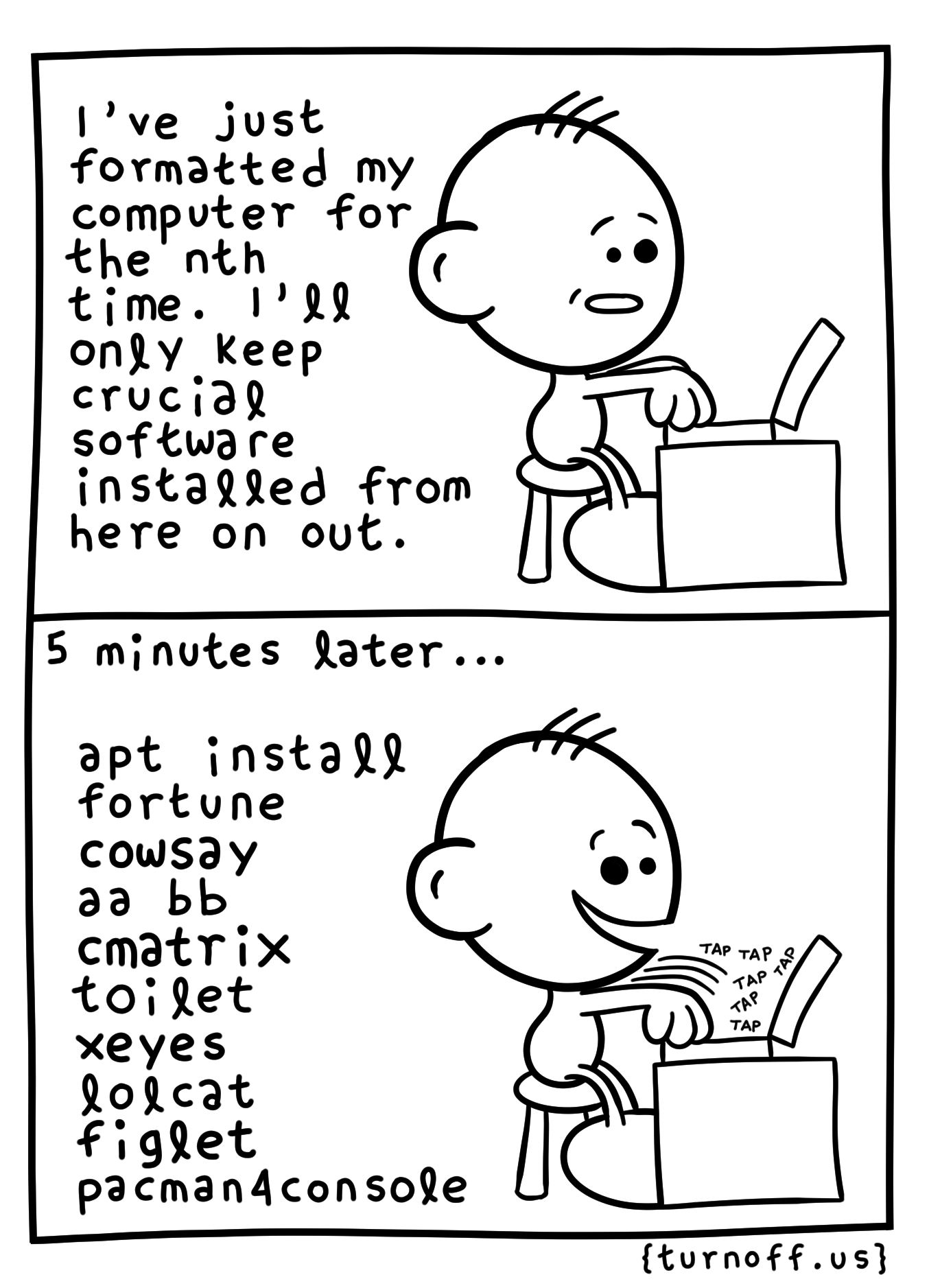 turnoff.us – the depressed developer 51 (2019-06-03). Daniel Stori, CC BY-NC-SA 4.0. https://turnoff.us/geek/the-depressed-developer-51/
