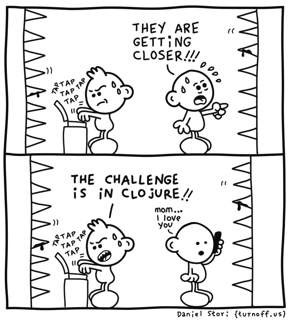 turnoff.us – clojure challenge (2024-02-09). Daniel Stori, CC BY-NC-SA 4.0. https://turnoff.us/geek/clojure-challenge/