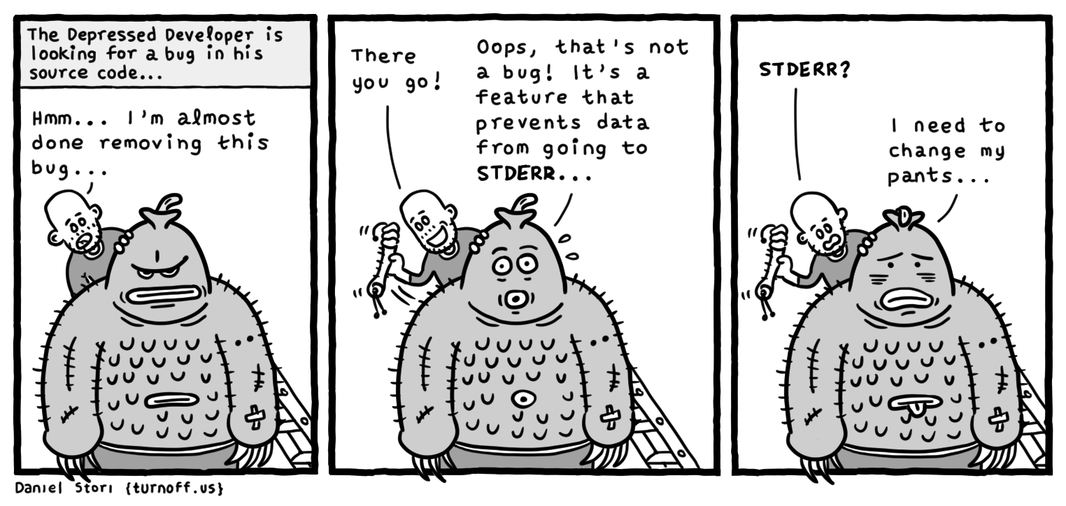 turnoff.us – the depressed developer 5 (2016-12-18). Daniel Stori, CC BY-NC-SA 4.0. https://turnoff.us/geek/the-depressed-developer-5/