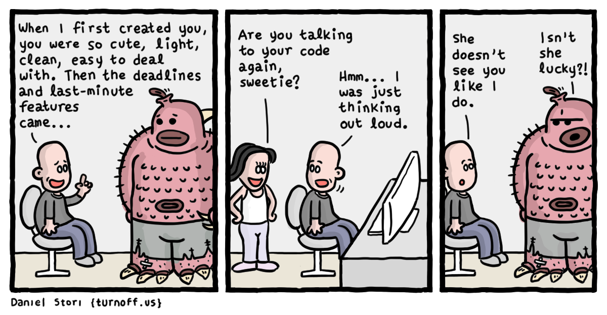 turnoff.us – the depressed developer 6 (2017-01-09). Daniel Stori, CC BY-NC-SA 4.0. https://turnoff.us/geek/the-depressed-developer-6/