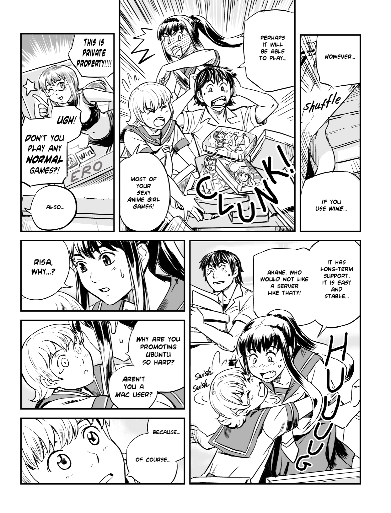 Ubunchu! chapter 1, page 9. Hiroshi Seo (Seotch), published by ASCII Media Works in Ubuntu Magazine Japan. License — original CC BY-NC 3.0 (https://creativecommons.org/licenses/by-nc/3.0/); English translation by the Ubunchu translators group (https://gitlab.com/ubunchu-translators/ubunchu), CC BY-NC 3.0.