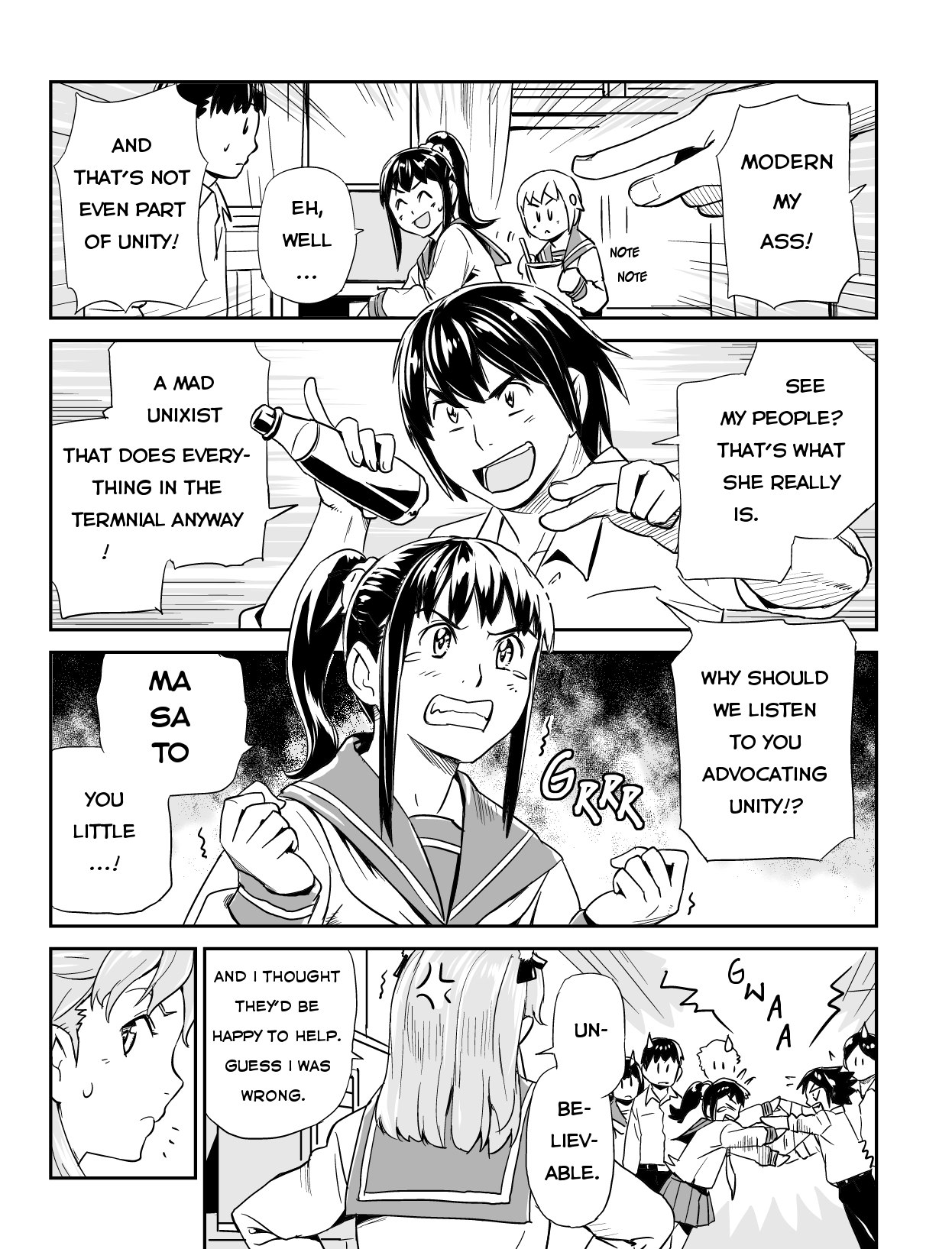 Ubunchu! chapter 10, page 8. Hiroshi Seo (Seotch), published by ASCII Media Works in Ubuntu Magazine Japan. License — original CC BY-NC 3.0 (https://creativecommons.org/licenses/by-nc/3.0/); English translation by Tarek Saier (https://sirtetris.gitlab.io/ubunchu-translation/), CC BY-NC 4.0.