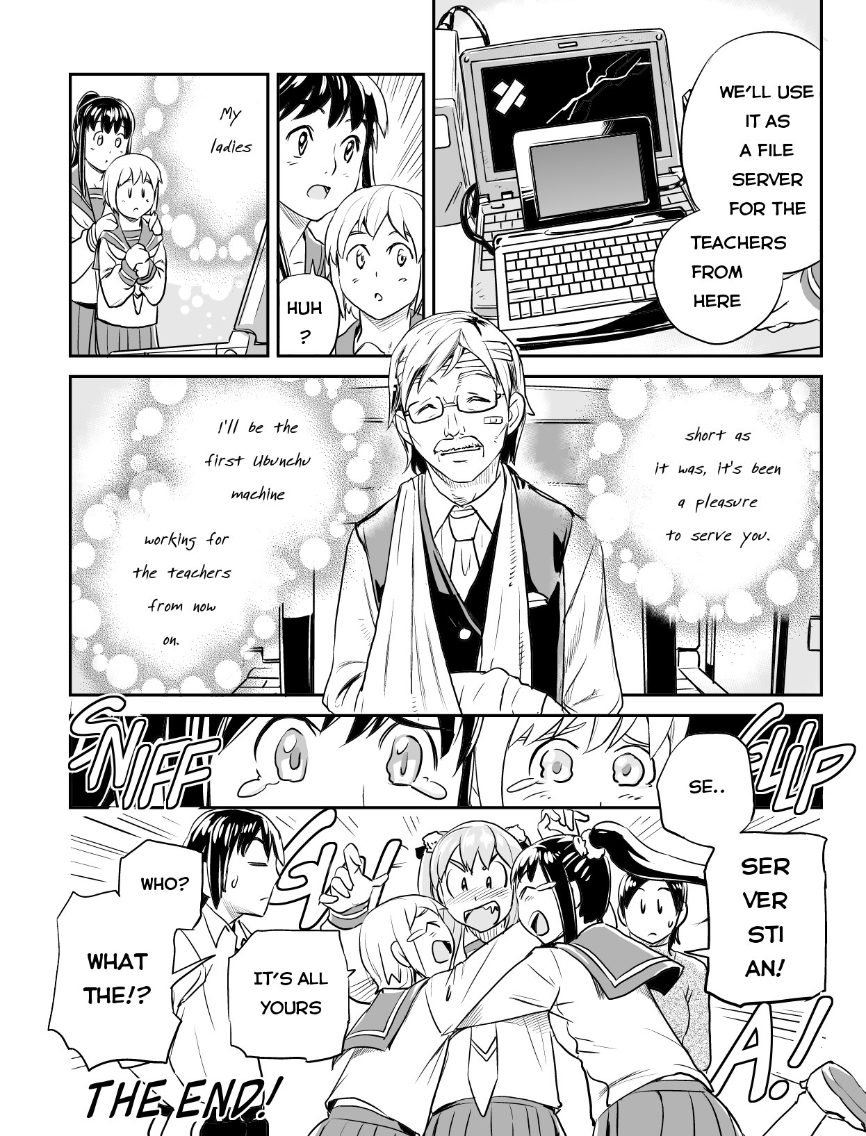 Ubunchu! chapter 11, page 11. Hiroshi Seo (Seotch), published by ASCII Media Works in Ubuntu Magazine Japan. License — original CC BY-NC 3.0 (https://creativecommons.org/licenses/by-nc/3.0/); English translation by Tarek Saier (https://sirtetris.gitlab.io/ubunchu-translation/), CC BY-NC 4.0.