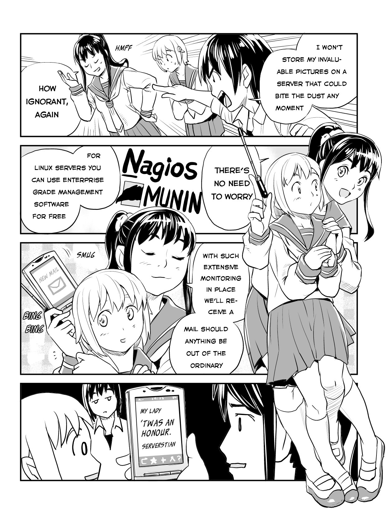 Ubunchu! chapter 11, page 8. Hiroshi Seo (Seotch), published by ASCII Media Works in Ubuntu Magazine Japan. License — original CC BY-NC 3.0 (https://creativecommons.org/licenses/by-nc/3.0/); English translation by Tarek Saier (https://sirtetris.gitlab.io/ubunchu-translation/), CC BY-NC 4.0.