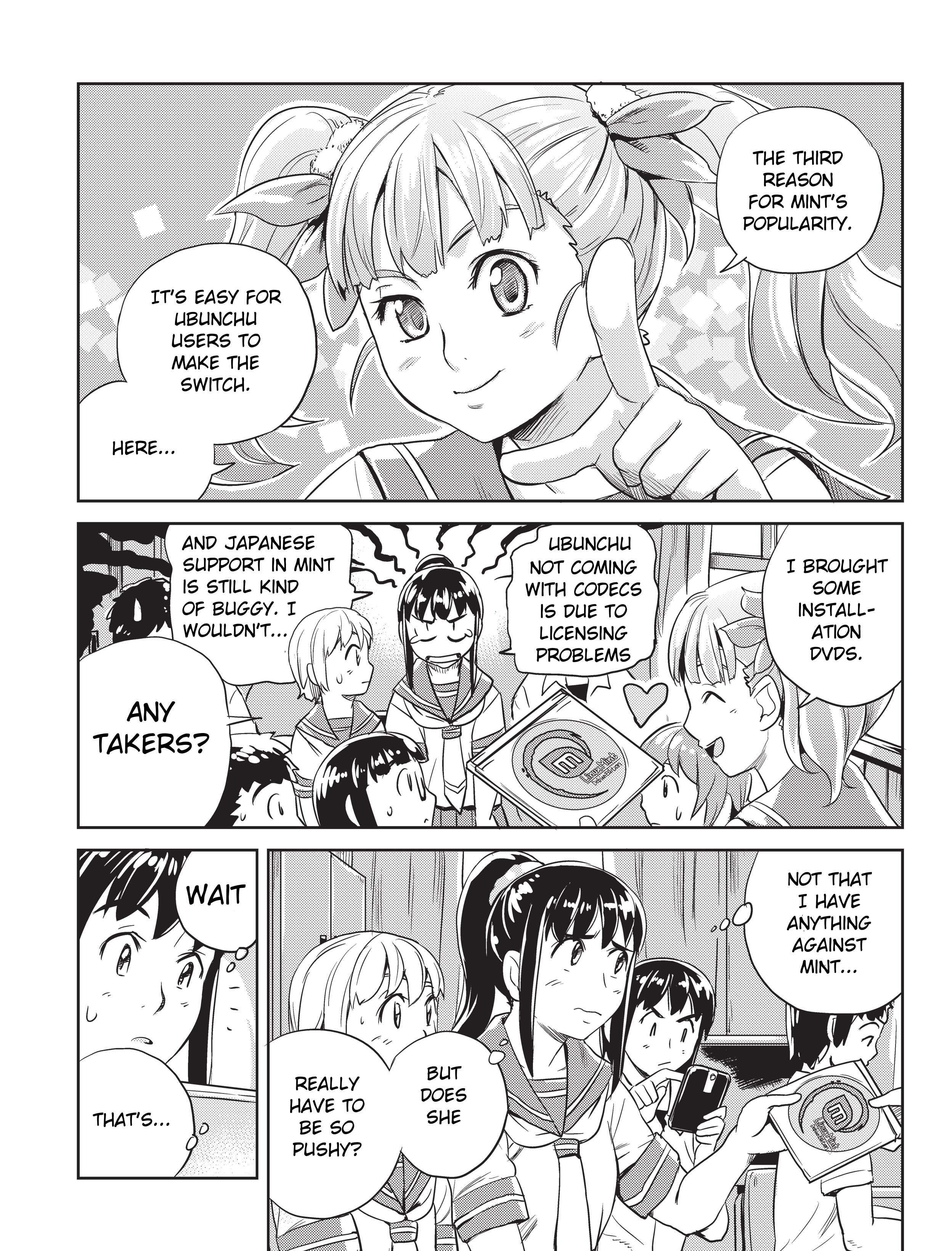 Ubunchu! chapter 12, page 11. Hiroshi Seo (Seotch), published by ASCII Media Works in Ubuntu Magazine Japan. License — original CC BY-NC-SA 2.1 JP (https://creativecommons.org/licenses/by-nc-sa/2.1/jp/); English translation by Tarek Saier, cleaning & typesetting by PublicDesert (https://github.com/publicdesert/ubunchu_english), CC BY-NC-SA 4.0.