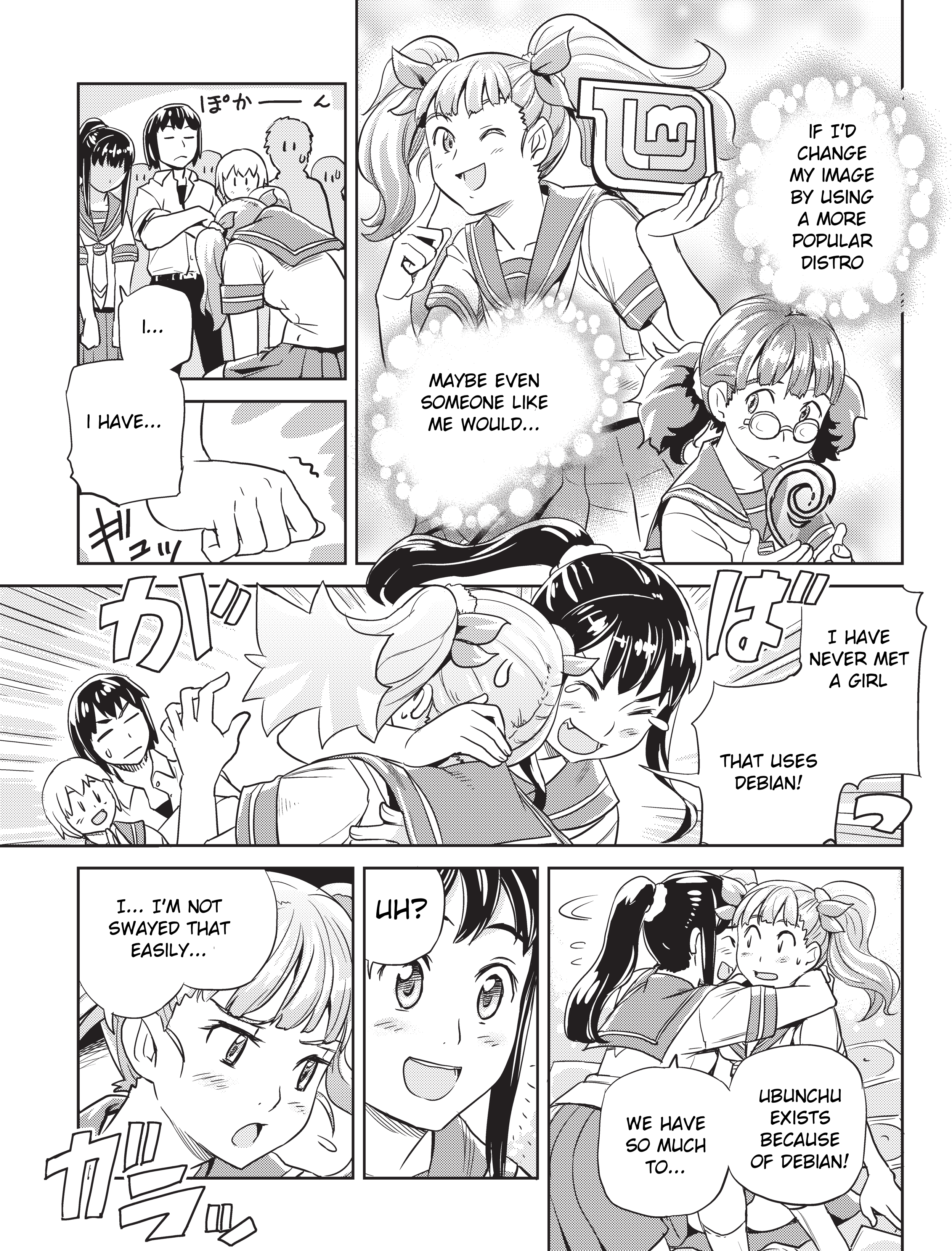Ubunchu! chapter 12, page 15. Hiroshi Seo (Seotch), published by ASCII Media Works in Ubuntu Magazine Japan. License — original CC BY-NC-SA 2.1 JP (https://creativecommons.org/licenses/by-nc-sa/2.1/jp/); English translation by Tarek Saier, cleaning & typesetting by PublicDesert (https://github.com/publicdesert/ubunchu_english), CC BY-NC-SA 4.0.