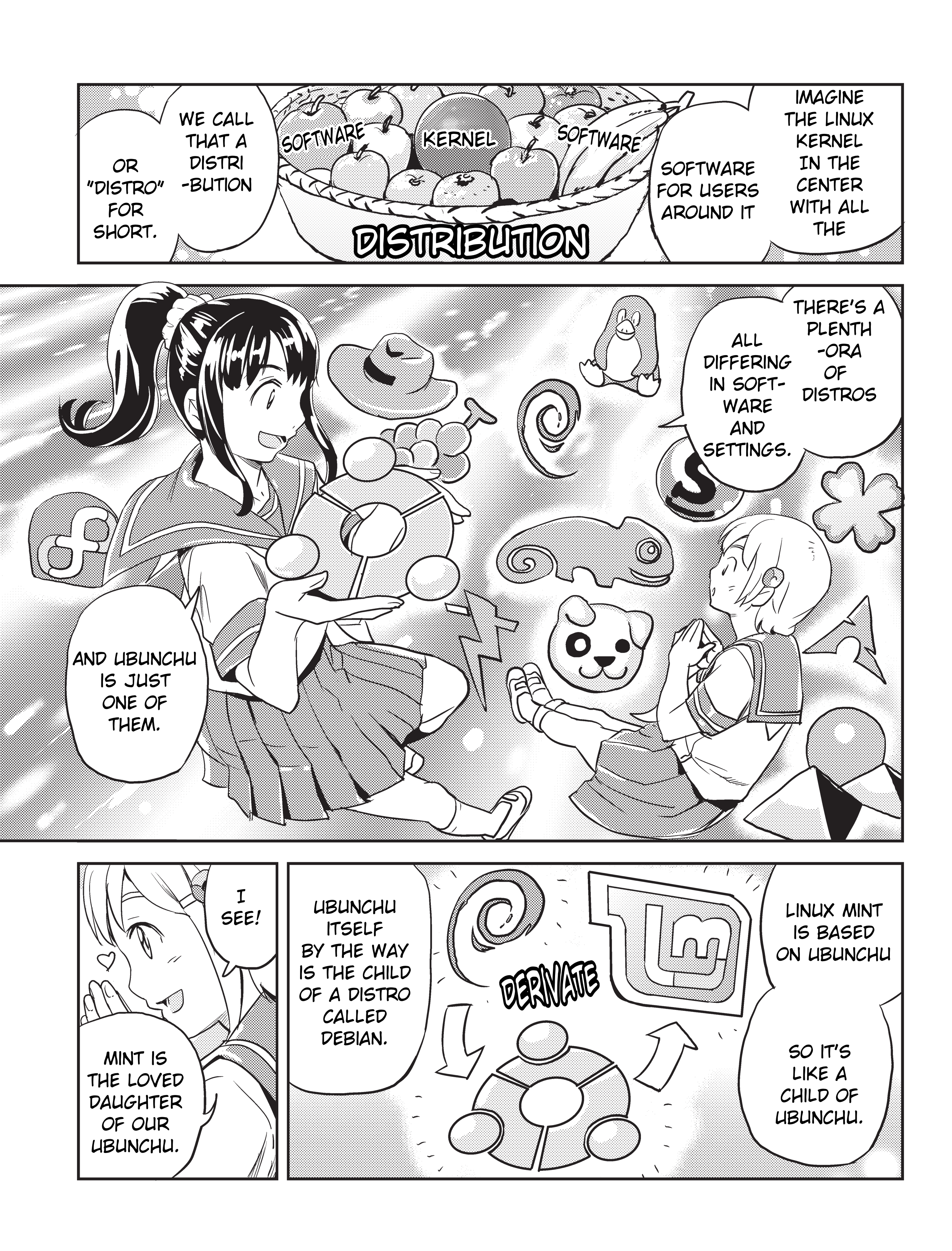 Ubunchu! chapter 12, page 7. Hiroshi Seo (Seotch), published by ASCII Media Works in Ubuntu Magazine Japan. License — original CC BY-NC-SA 2.1 JP (https://creativecommons.org/licenses/by-nc-sa/2.1/jp/); English translation by Tarek Saier, cleaning & typesetting by PublicDesert (https://github.com/publicdesert/ubunchu_english), CC BY-NC-SA 4.0.
