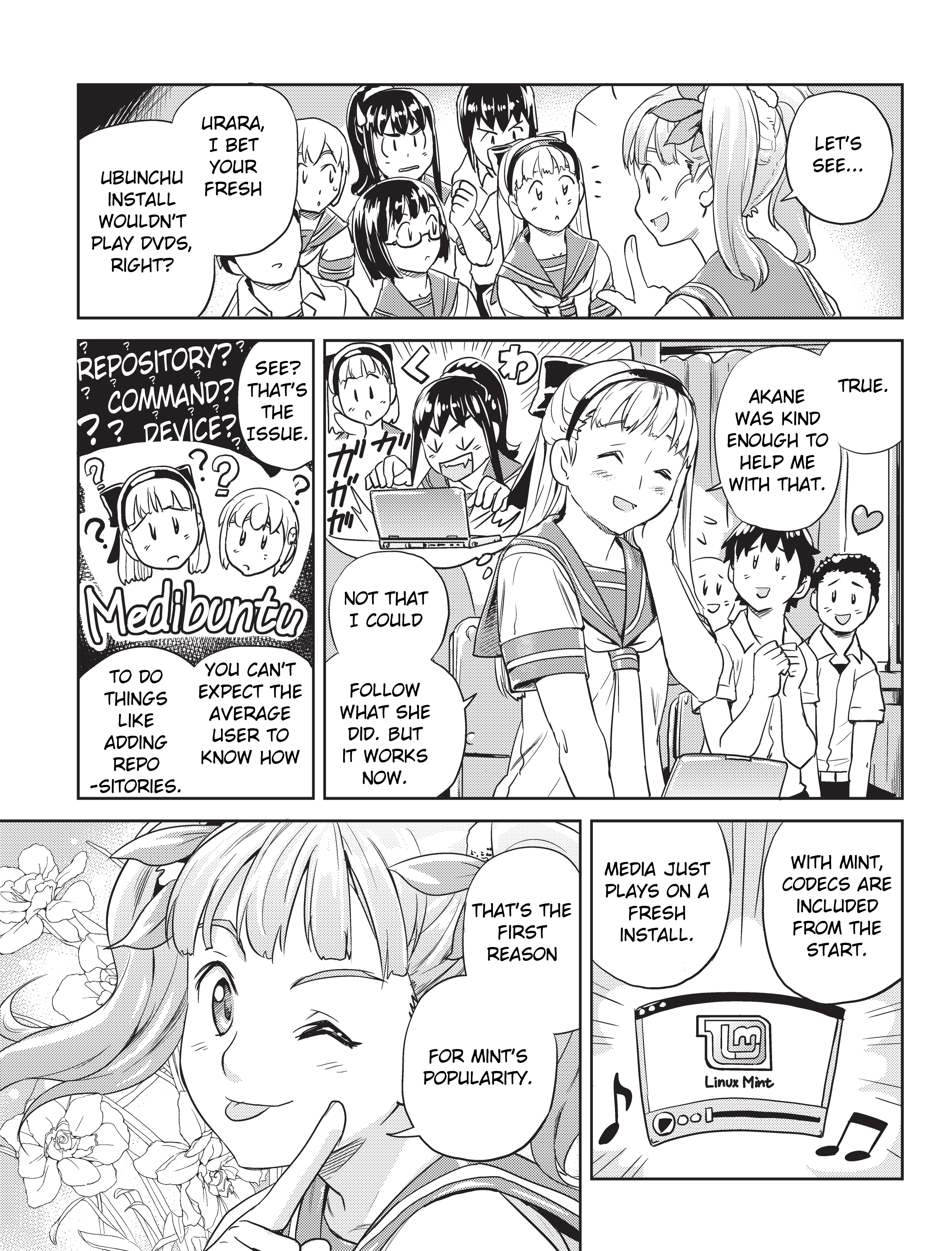 Ubunchu! chapter 12, page 9. Hiroshi Seo (Seotch), published by ASCII Media Works in Ubuntu Magazine Japan. License — original CC BY-NC-SA 2.1 JP (https://creativecommons.org/licenses/by-nc-sa/2.1/jp/); English translation by Tarek Saier, cleaning & typesetting by PublicDesert (https://github.com/publicdesert/ubunchu_english), CC BY-NC-SA 4.0.