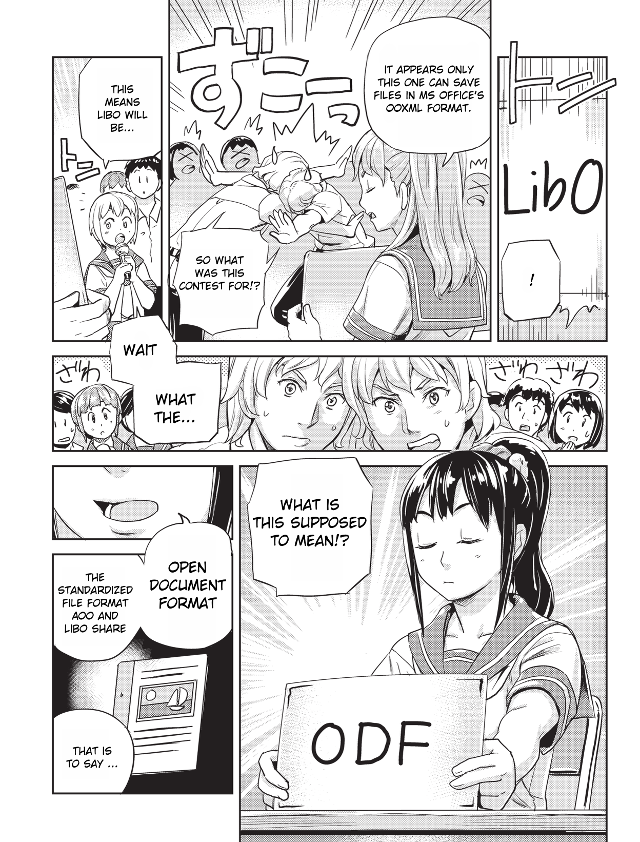 Ubunchu! chapter 13, page 15. Hiroshi Seo (Seotch), published by ASCII Media Works in Ubuntu Magazine Japan. License — original CC BY-NC-SA 2.1 JP (https://creativecommons.org/licenses/by-nc-sa/2.1/jp/); English translation by Tarek Saier, cleaning & typesetting by PublicDesert (https://github.com/publicdesert/ubunchu_english), CC BY-NC-SA 4.0.
