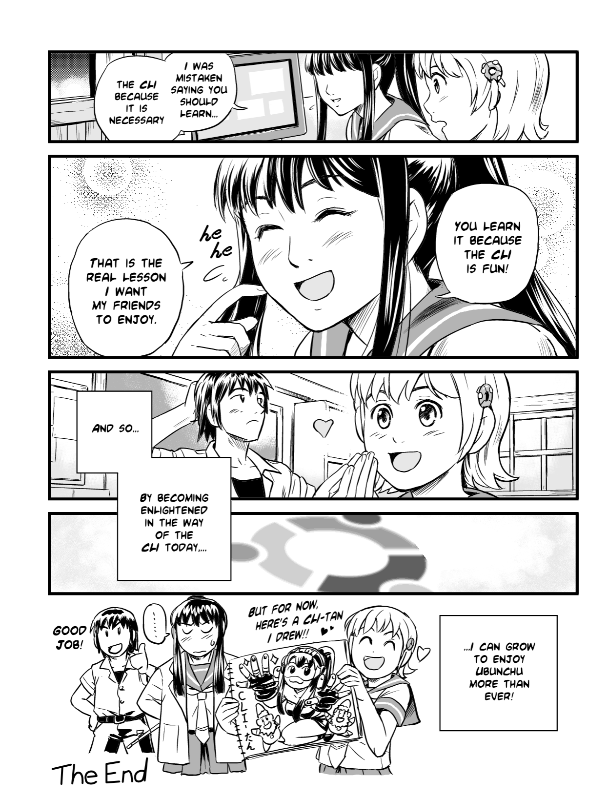Ubunchu! chapter 2, page 12. Hiroshi Seo (Seotch), published by ASCII Media Works in Ubuntu Magazine Japan. License — original CC BY-NC 3.0 (https://creativecommons.org/licenses/by-nc/3.0/); English translation by the Ubunchu translators group (https://gitlab.com/ubunchu-translators/ubunchu), CC BY-NC 3.0.