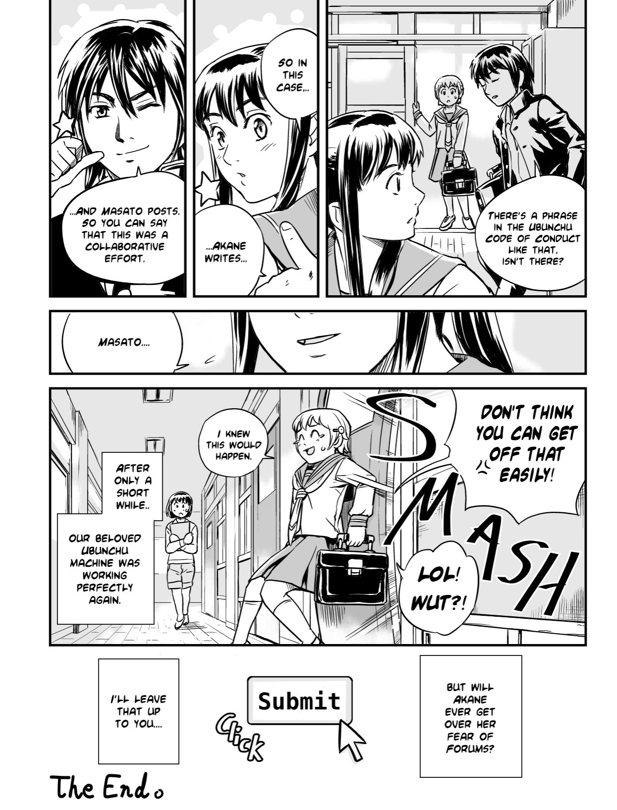 Ubunchu! chapter 3, page 12. Hiroshi Seo (Seotch), published by ASCII Media Works in Ubuntu Magazine Japan. License — original CC BY-NC 3.0 (https://creativecommons.org/licenses/by-nc/3.0/); English translation by the Ubunchu translators group (https://gitlab.com/ubunchu-translators/ubunchu), CC BY-NC 3.0.