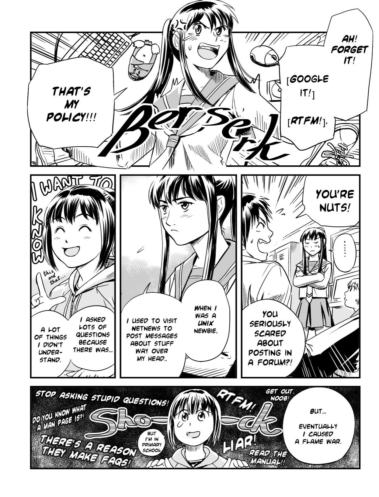 Ubunchu! chapter 3, page 8. Hiroshi Seo (Seotch), published by ASCII Media Works in Ubuntu Magazine Japan. License — original CC BY-NC 3.0 (https://creativecommons.org/licenses/by-nc/3.0/); English translation by the Ubunchu translators group (https://gitlab.com/ubunchu-translators/ubunchu), CC BY-NC 3.0.