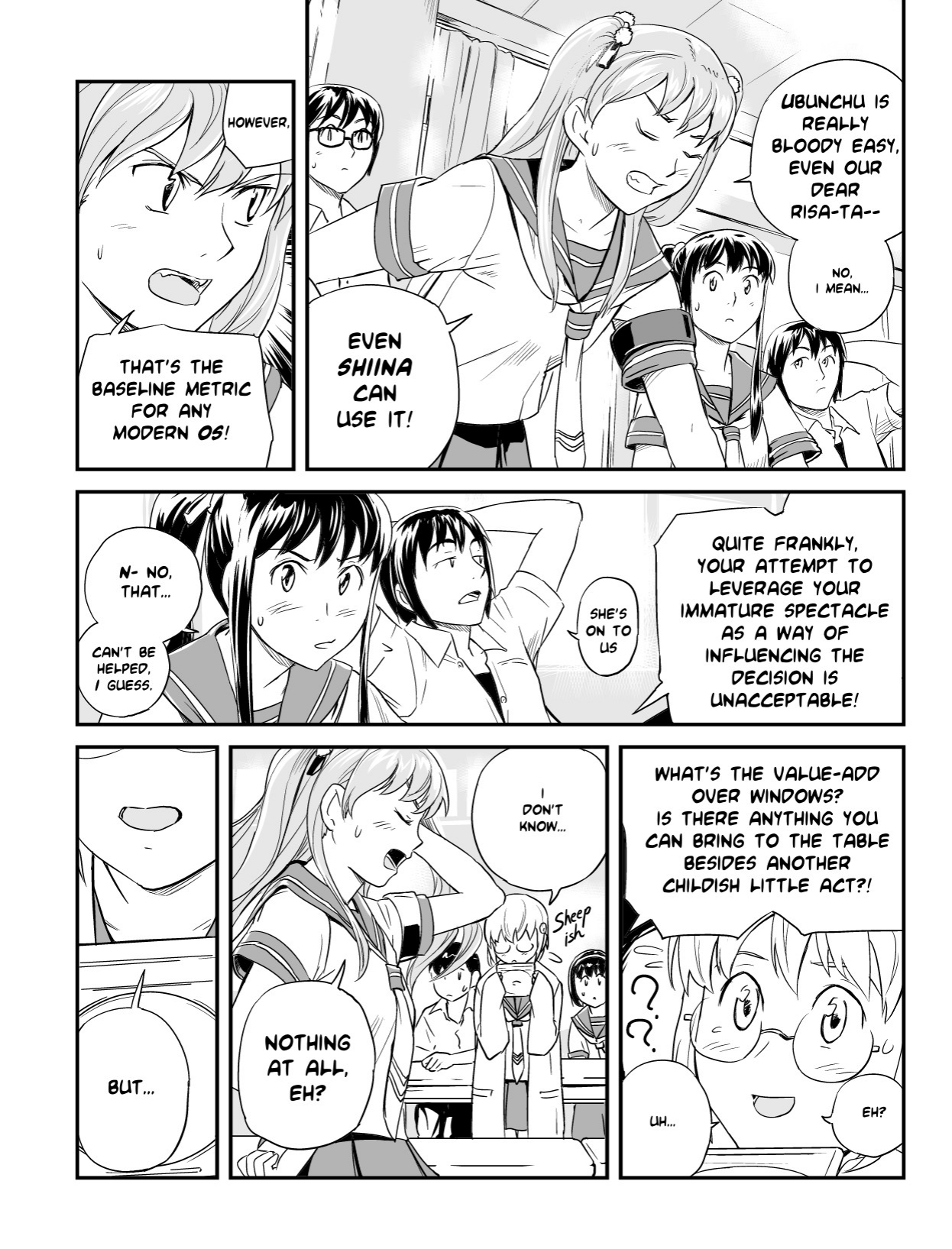 Ubunchu! chapter 5, page 8. Hiroshi Seo (Seotch), published by ASCII Media Works in Ubuntu Magazine Japan. License — original CC BY-NC 3.0 (https://creativecommons.org/licenses/by-nc/3.0/); English translation by the Ubunchu translators group (https://gitlab.com/ubunchu-translators/ubunchu), CC BY-NC 3.0.