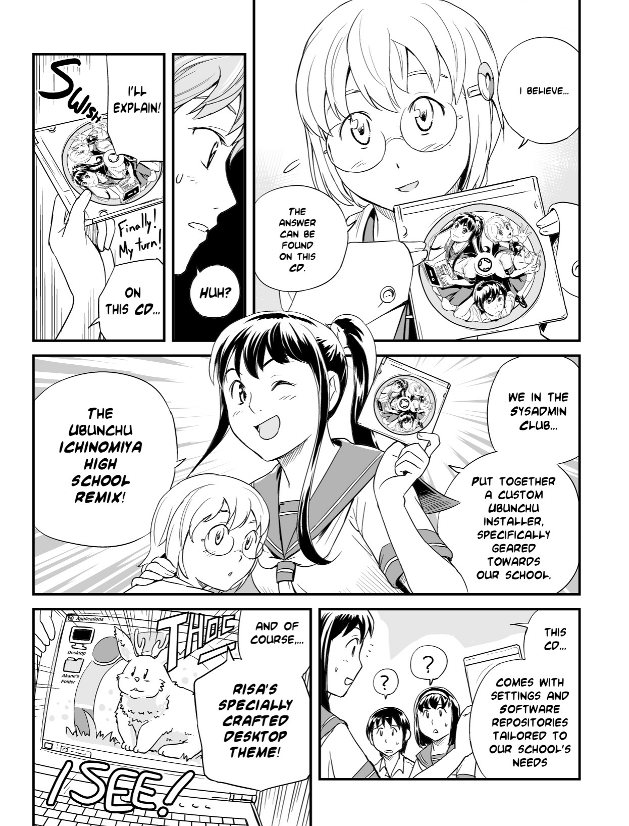 Ubunchu! chapter 5, page 9. Hiroshi Seo (Seotch), published by ASCII Media Works in Ubuntu Magazine Japan. License — original CC BY-NC 3.0 (https://creativecommons.org/licenses/by-nc/3.0/); English translation by the Ubunchu translators group (https://gitlab.com/ubunchu-translators/ubunchu), CC BY-NC 3.0.