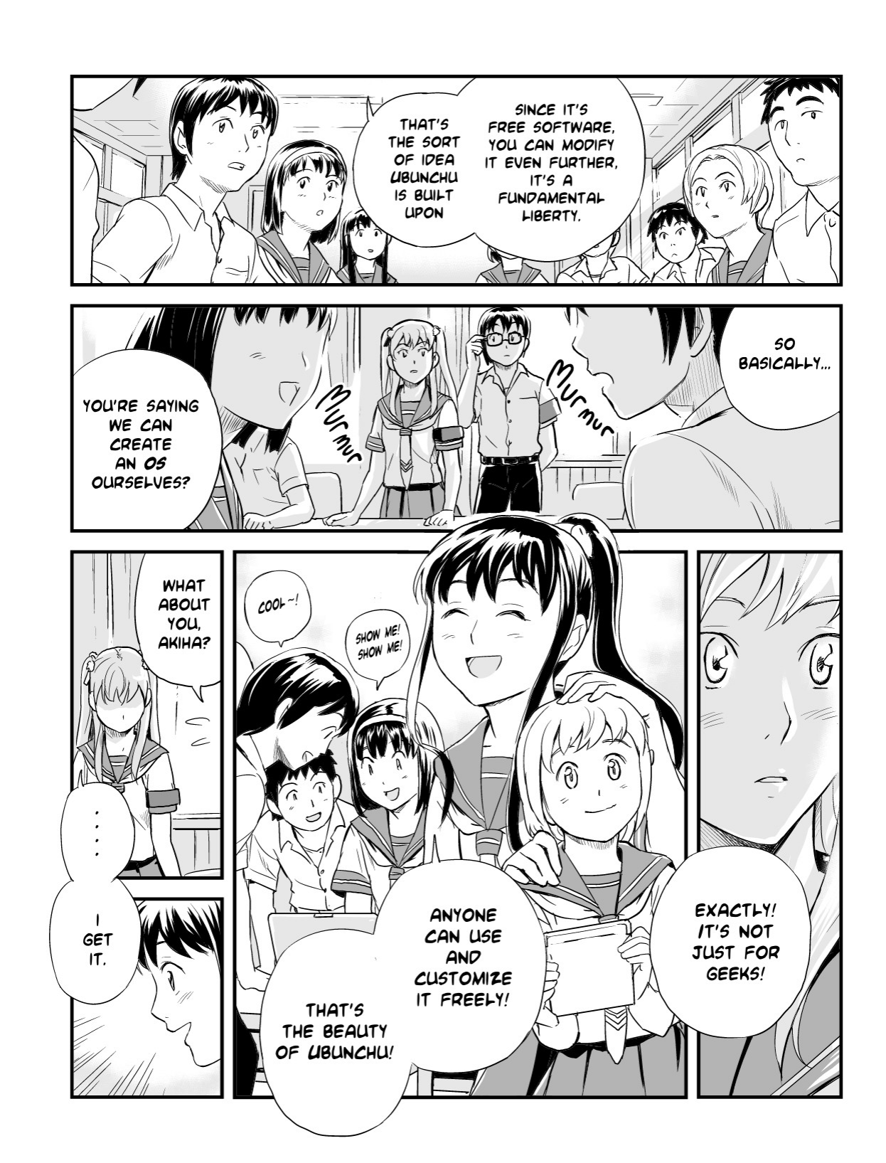 Ubunchu! chapter 5, page 10. Hiroshi Seo (Seotch), published by ASCII Media Works in Ubuntu Magazine Japan. License — original CC BY-NC 3.0 (https://creativecommons.org/licenses/by-nc/3.0/); English translation by the Ubunchu translators group (https://gitlab.com/ubunchu-translators/ubunchu), CC BY-NC 3.0.