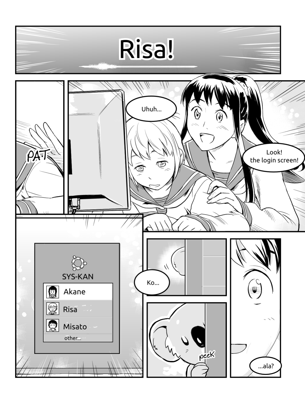 Ubunchu! chapter 6, page 10. Hiroshi Seo (Seotch), published by ASCII Media Works in Ubuntu Magazine Japan. License — original CC BY-NC 3.0 (https://creativecommons.org/licenses/by-nc/3.0/); English translation by the Ubunchu translators group (https://gitlab.com/ubunchu-translators/ubunchu), CC BY-NC 3.0; left-to-right edited edition (panels re-arranged by the translators).