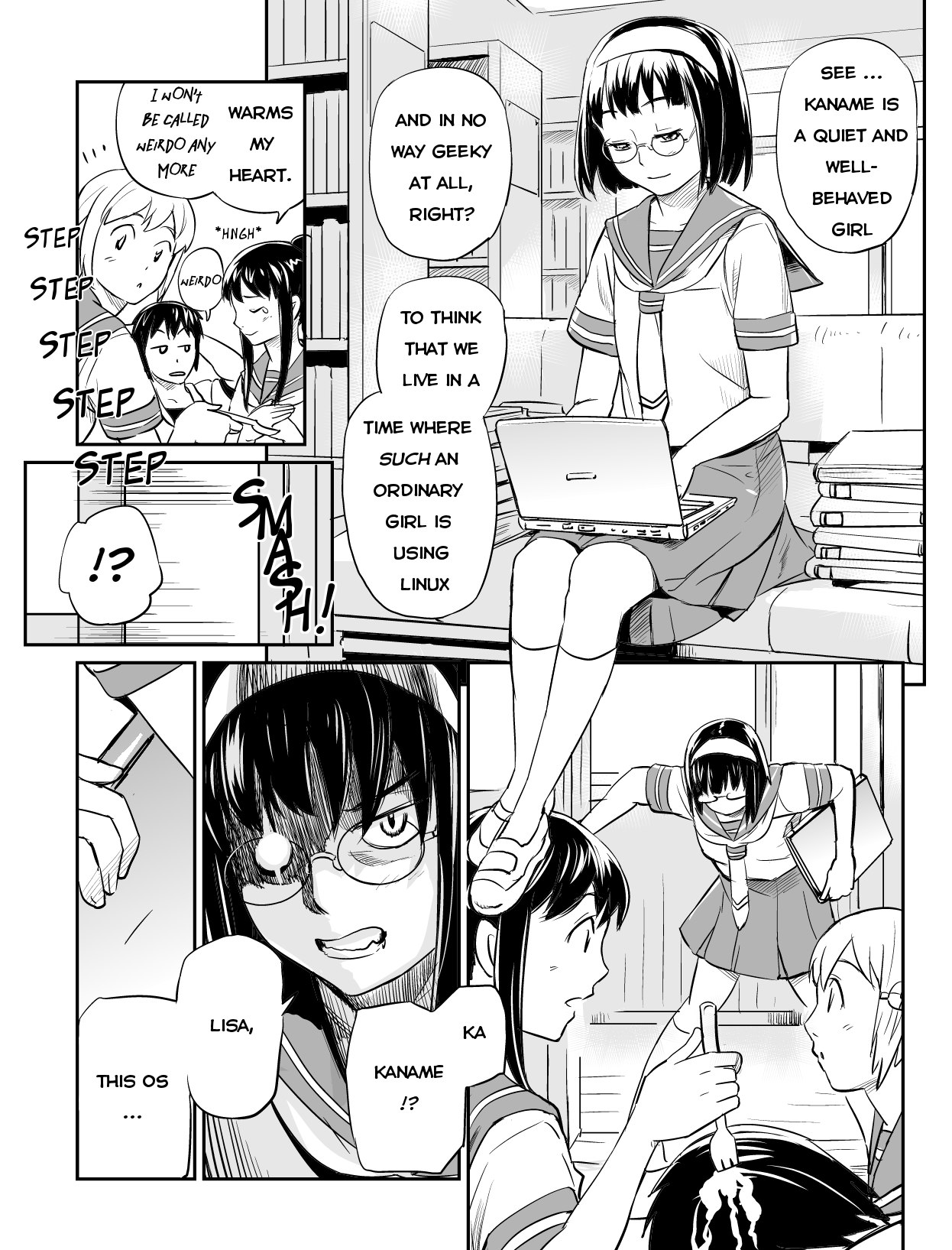 Ubunchu! chapter 9, page 3. Hiroshi Seo (Seotch), published by ASCII Media Works in Ubuntu Magazine Japan. License — original CC BY-NC 3.0 (https://creativecommons.org/licenses/by-nc/3.0/); English translation by Tarek Saier (https://sirtetris.gitlab.io/ubunchu-translation/), CC BY-NC 4.0.