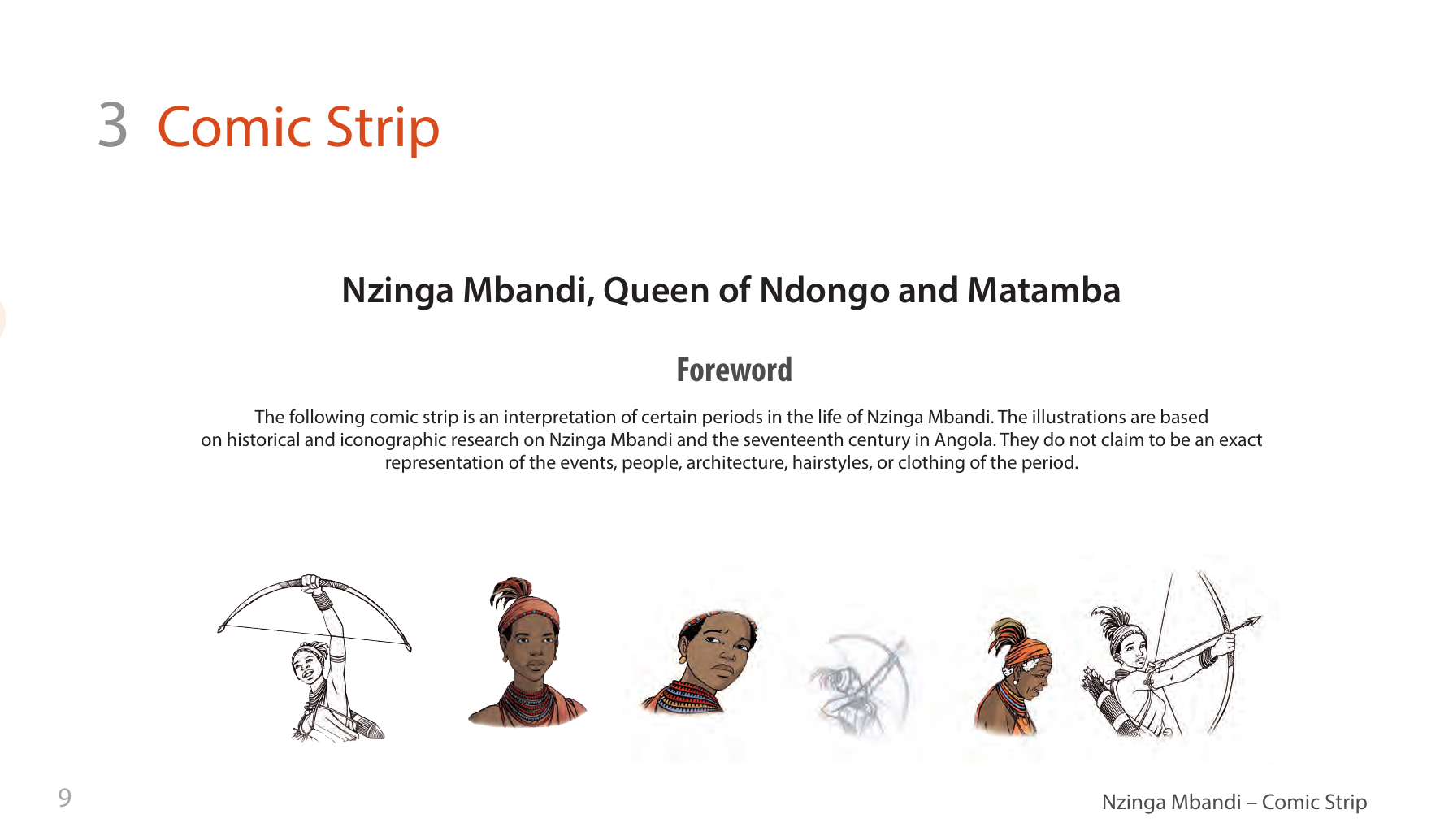 Nzinga Mbandi, Queen of Ndongo and Matamba (UNESCO Series on Women in African History, 2014), comic strip page 1. Pat Masioni (illustrations); Sylvia Serbin, Edouard Joubeaud (script). © UNESCO 2014, CC BY-SA 3.0 IGO.