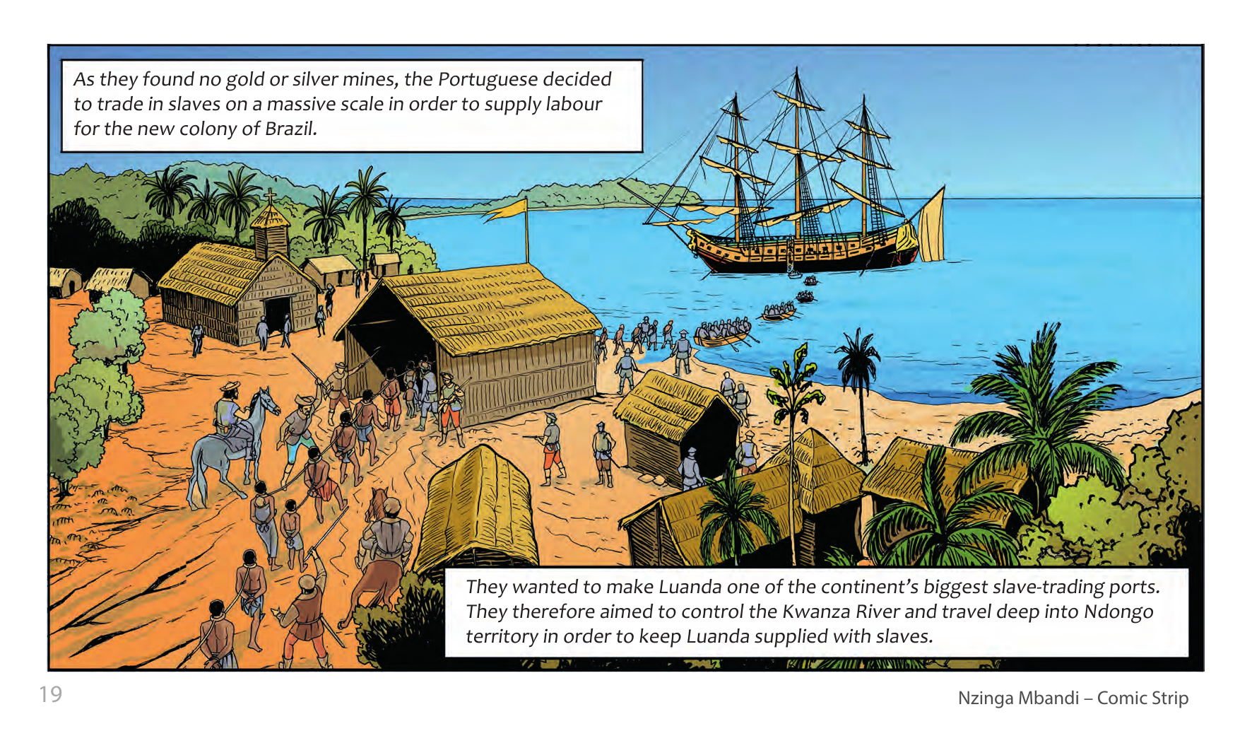 Nzinga Mbandi, Queen of Ndongo and Matamba (UNESCO Series on Women in African History, 2014), comic strip page 11. Pat Masioni (illustrations); Sylvia Serbin, Edouard Joubeaud (script). © UNESCO 2014, CC BY-SA 3.0 IGO.