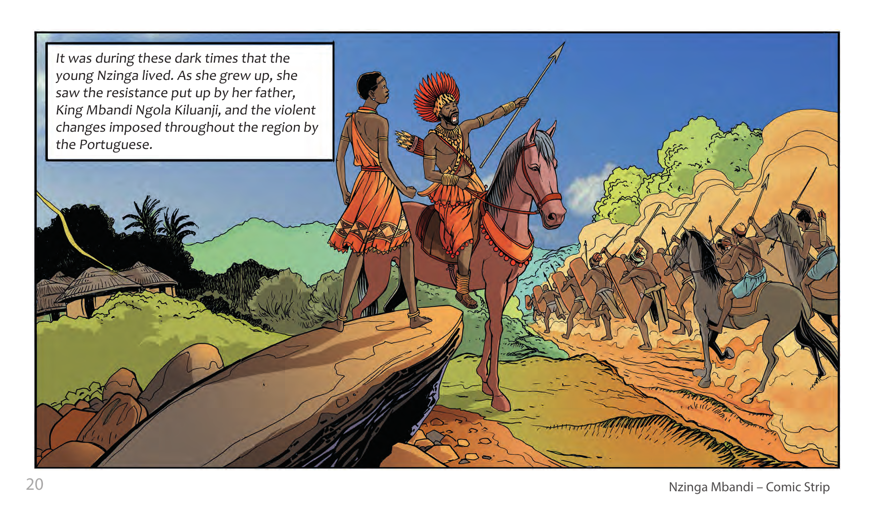 Nzinga Mbandi, Queen of Ndongo and Matamba (UNESCO Series on Women in African History, 2014), comic strip page 12. Pat Masioni (illustrations); Sylvia Serbin, Edouard Joubeaud (script). © UNESCO 2014, CC BY-SA 3.0 IGO.
