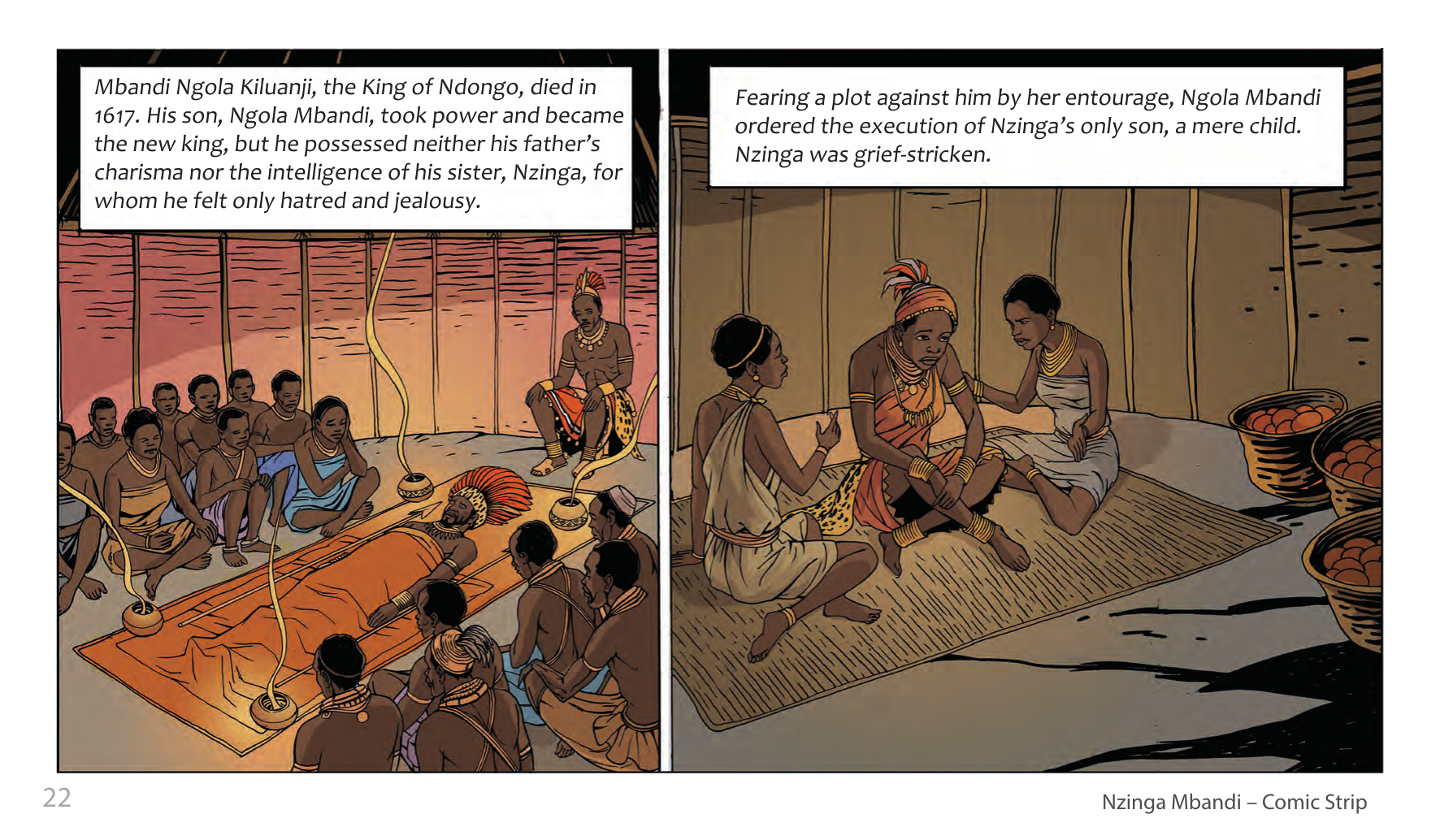 Nzinga Mbandi, Queen of Ndongo and Matamba (UNESCO Series on Women in African History, 2014), comic strip page 14. Pat Masioni (illustrations); Sylvia Serbin, Edouard Joubeaud (script). © UNESCO 2014, CC BY-SA 3.0 IGO.