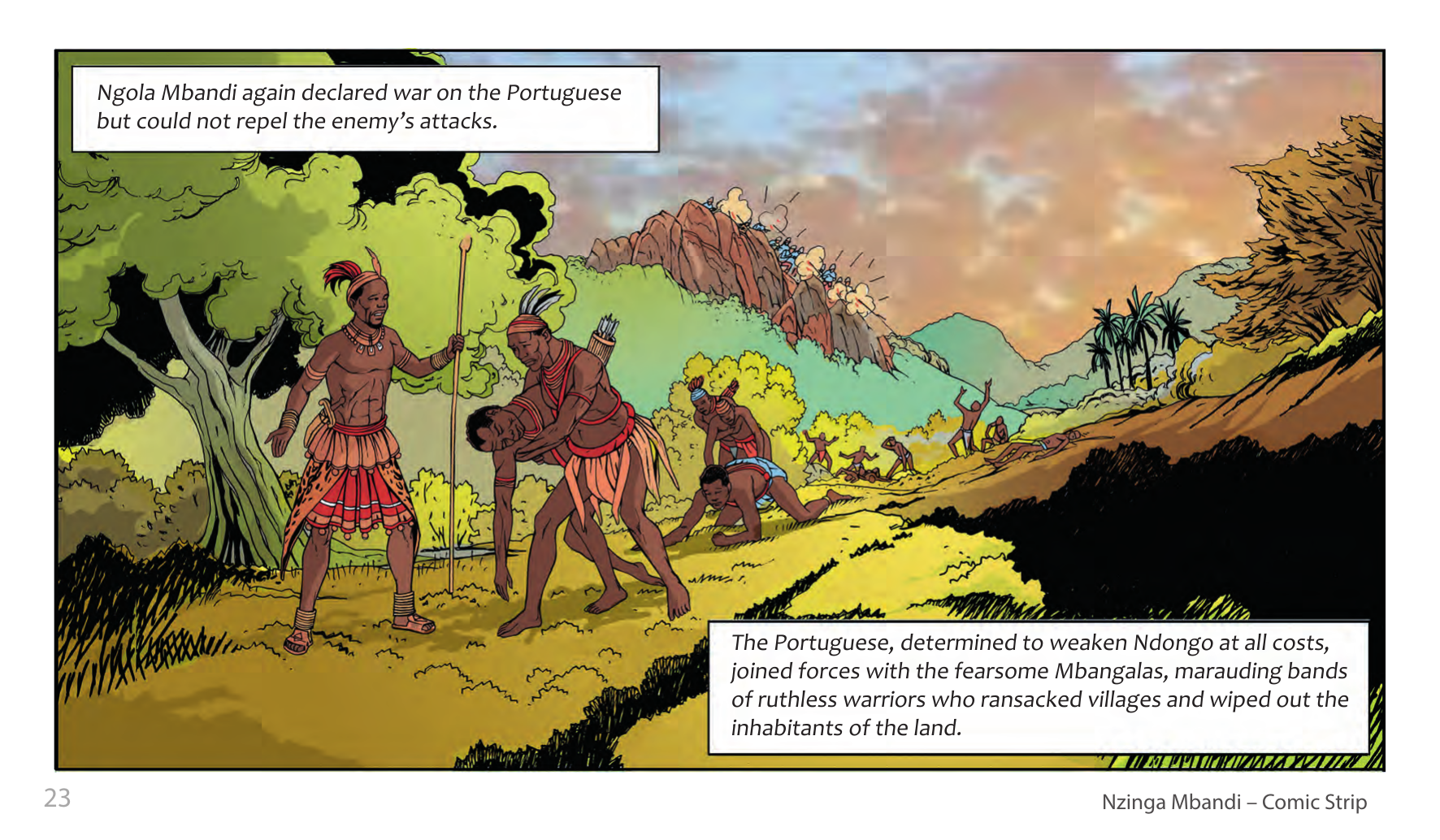 Nzinga Mbandi, Queen of Ndongo and Matamba (UNESCO Series on Women in African History, 2014), comic strip page 15. Pat Masioni (illustrations); Sylvia Serbin, Edouard Joubeaud (script). © UNESCO 2014, CC BY-SA 3.0 IGO.