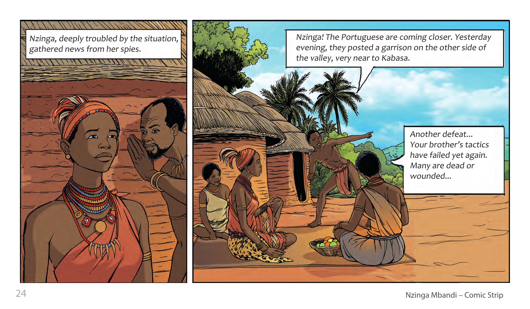 Nzinga Mbandi, Queen of Ndongo and Matamba (UNESCO Series on Women in African History, 2014), comic strip page 16. Pat Masioni (illustrations); Sylvia Serbin, Edouard Joubeaud (script). © UNESCO 2014, CC BY-SA 3.0 IGO.