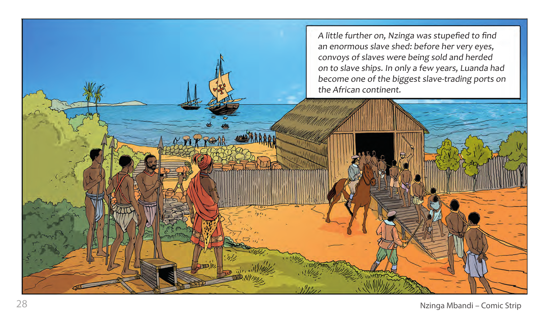 Nzinga Mbandi, Queen of Ndongo and Matamba (UNESCO Series on Women in African History, 2014), comic strip page 20. Pat Masioni (illustrations); Sylvia Serbin, Edouard Joubeaud (script). © UNESCO 2014, CC BY-SA 3.0 IGO.